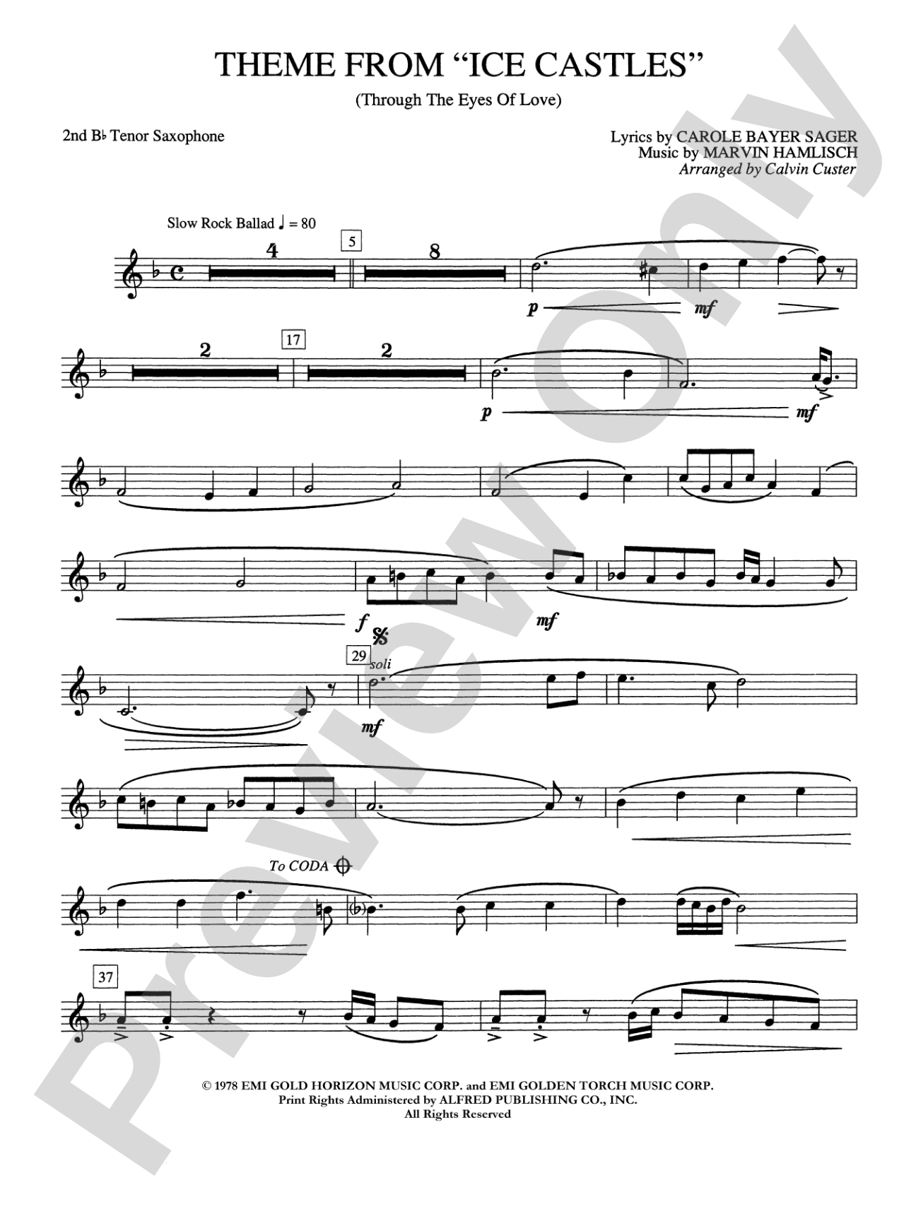 Ice Castles, Theme from (Through the Eyes of Love): 2nd B-flat Tenor Saxophone