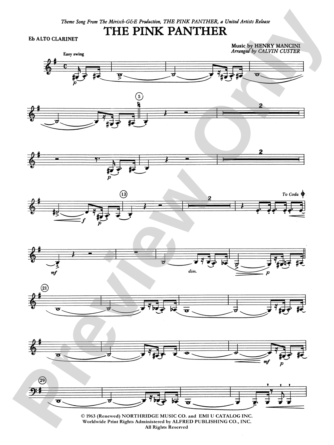 The Pink Panther: E-flat Alto Clarinet