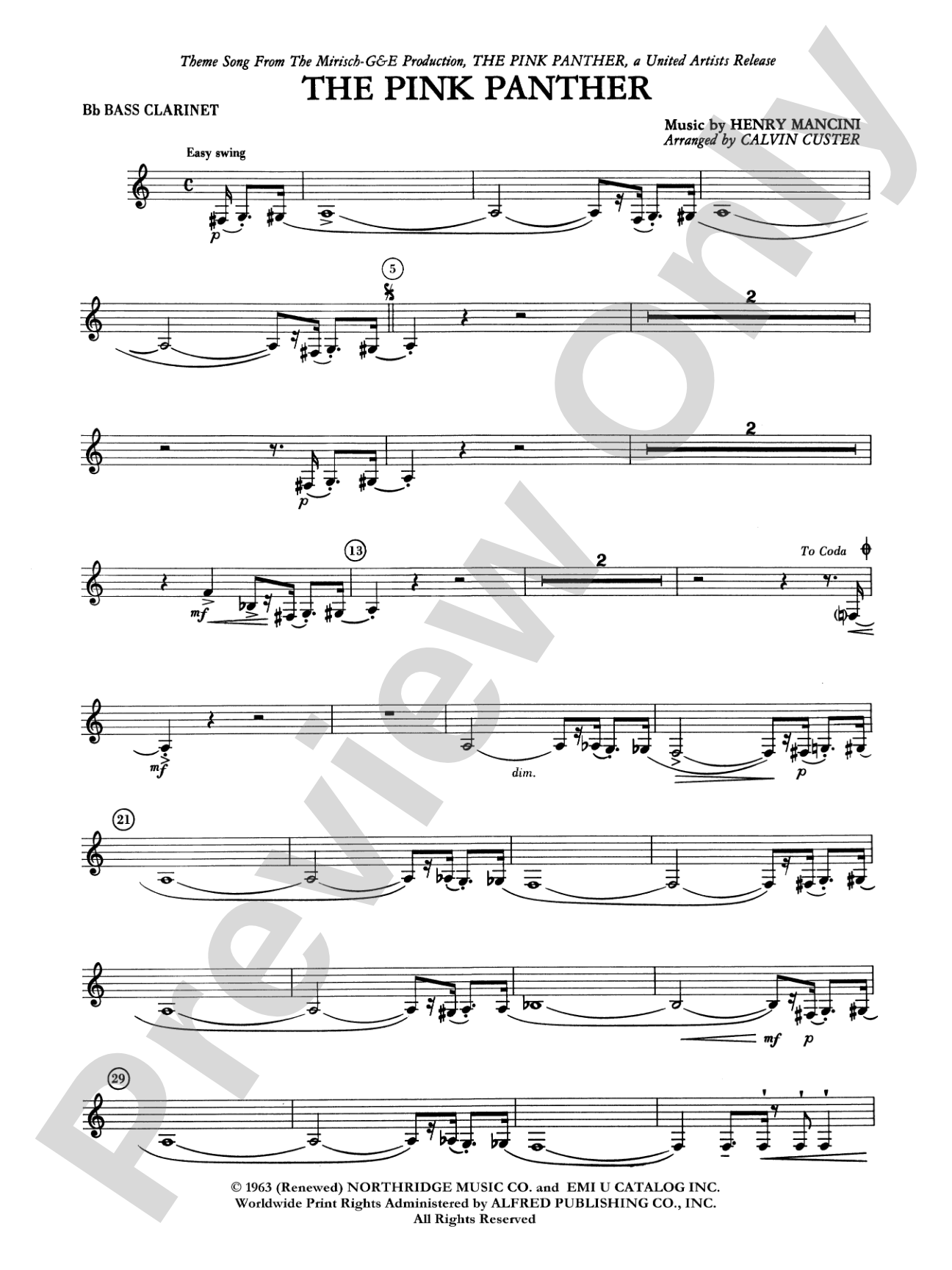 The Pink Panther: B-flat Bass Clarinet
