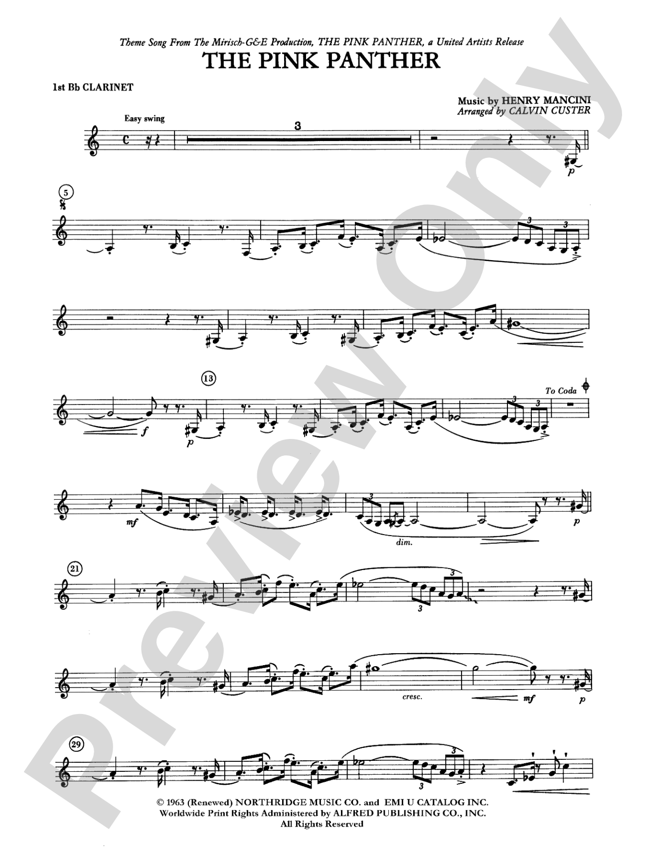 The Pink Panther: 1st B-flat Clarinet