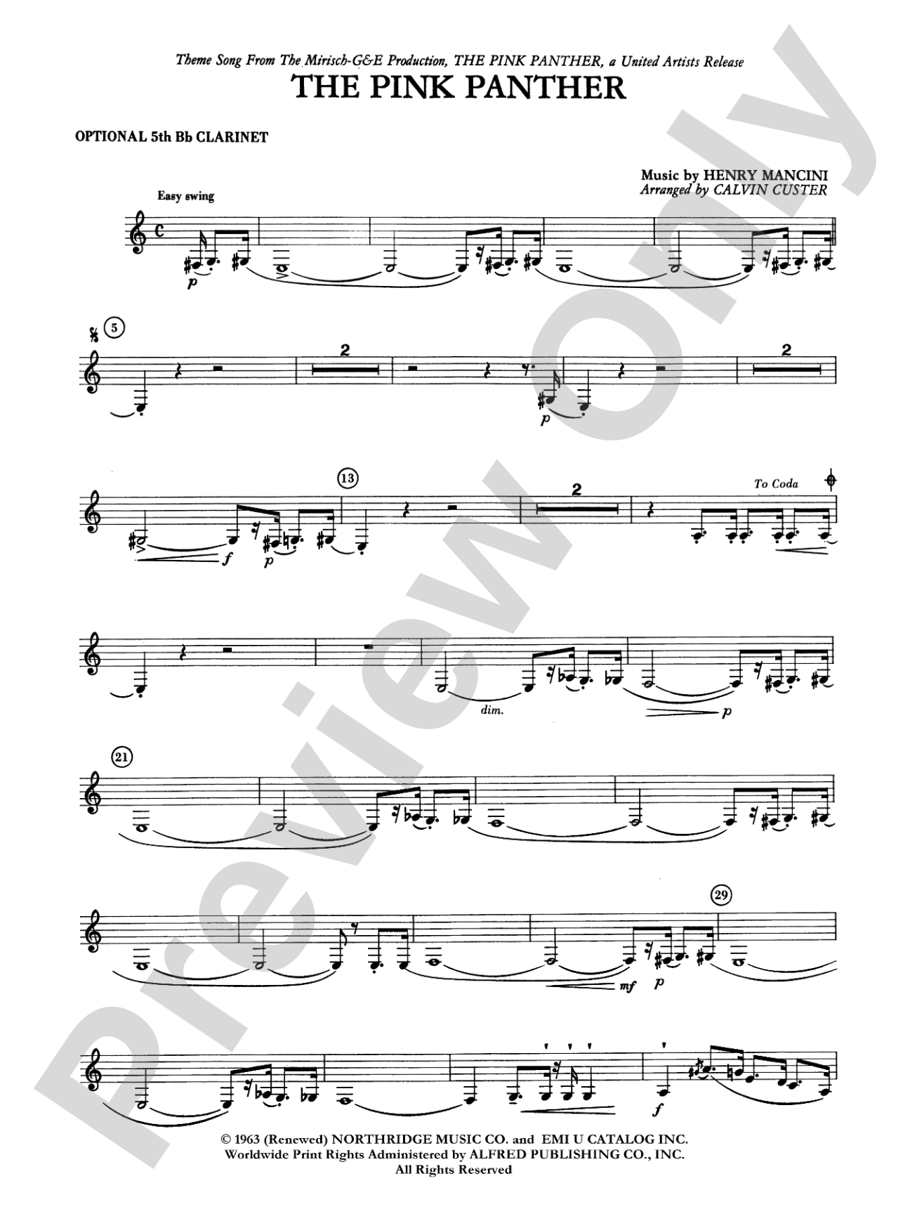 The Pink Panther: 5th B-flat Clarinet