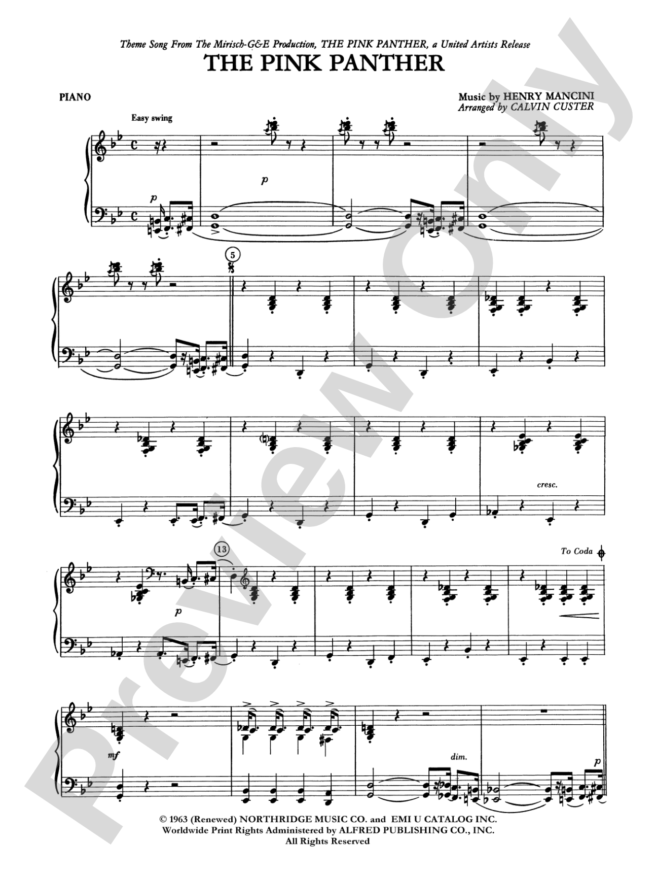 The Pink Panther: Piano Accompaniment