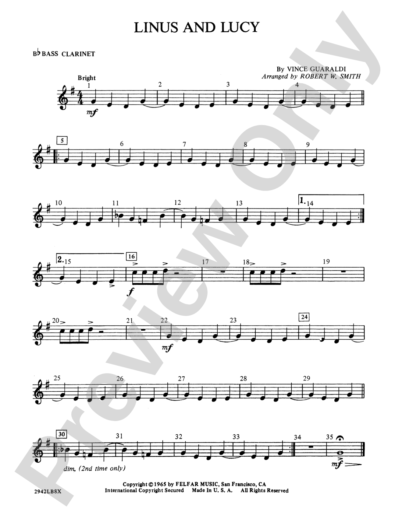 Linus and Lucy: B-flat Bass Clarinet