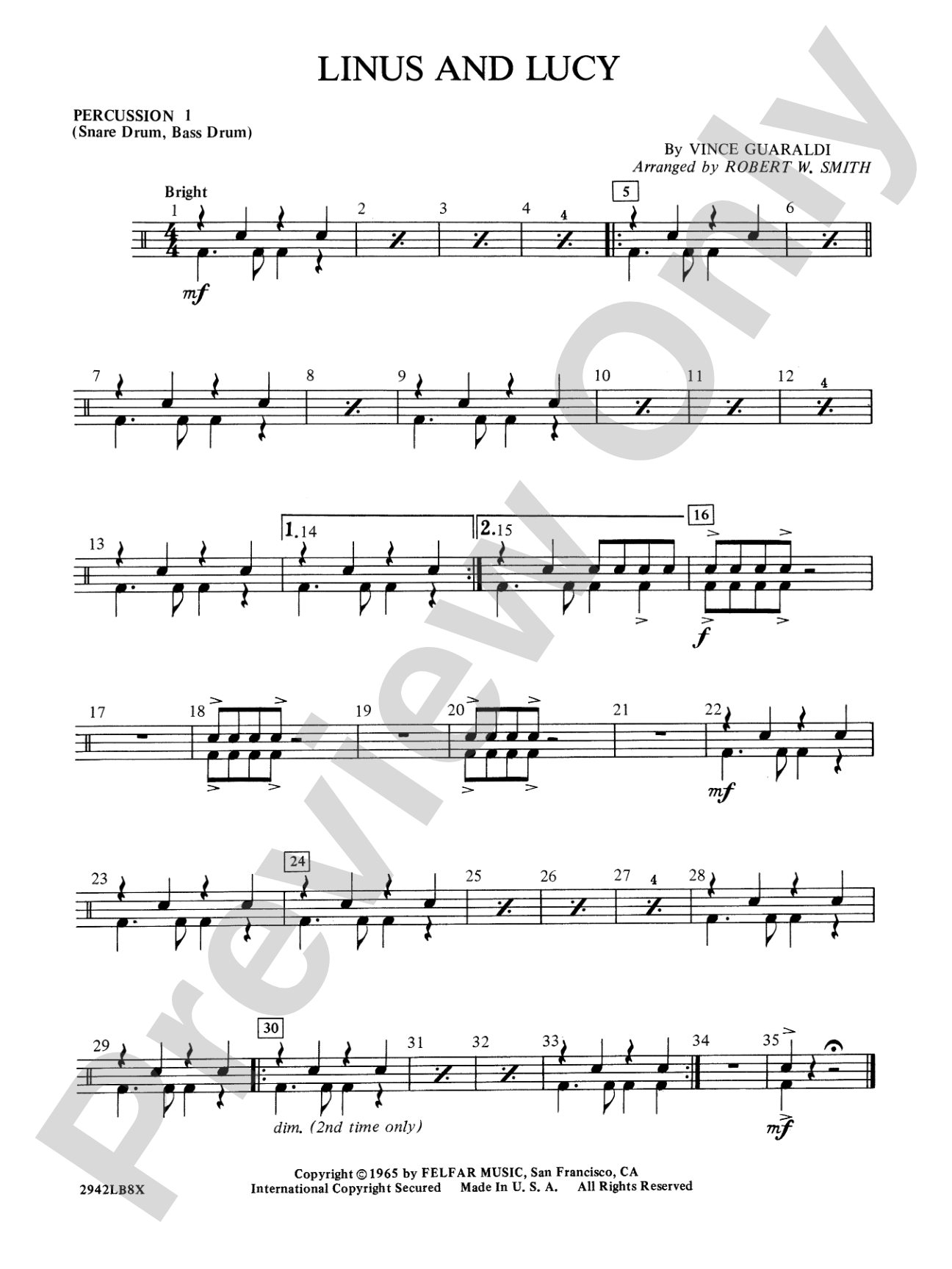 Linus and Lucy: 1st Percussion