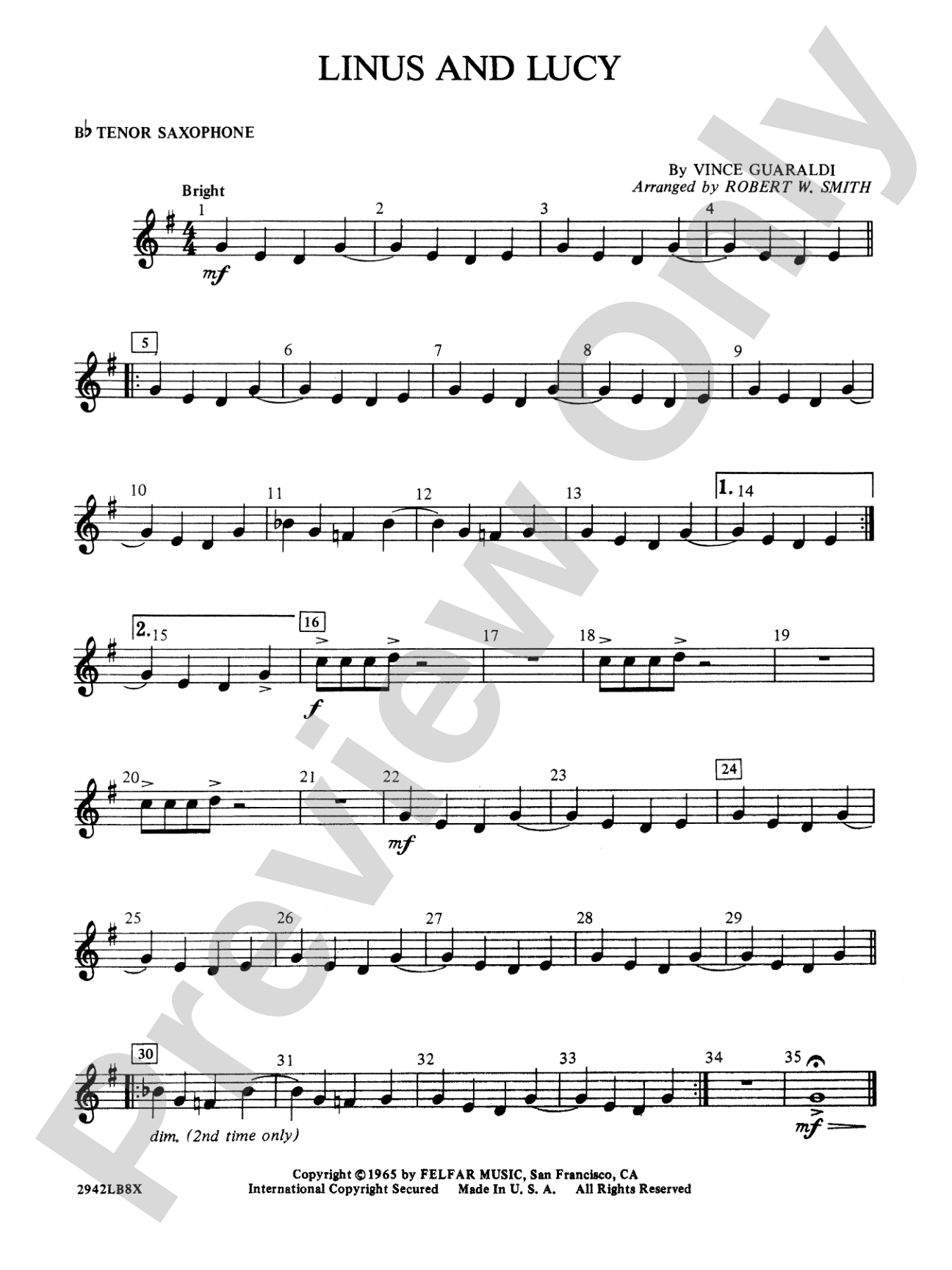 Linus and Lucy: B-flat Tenor Saxophone