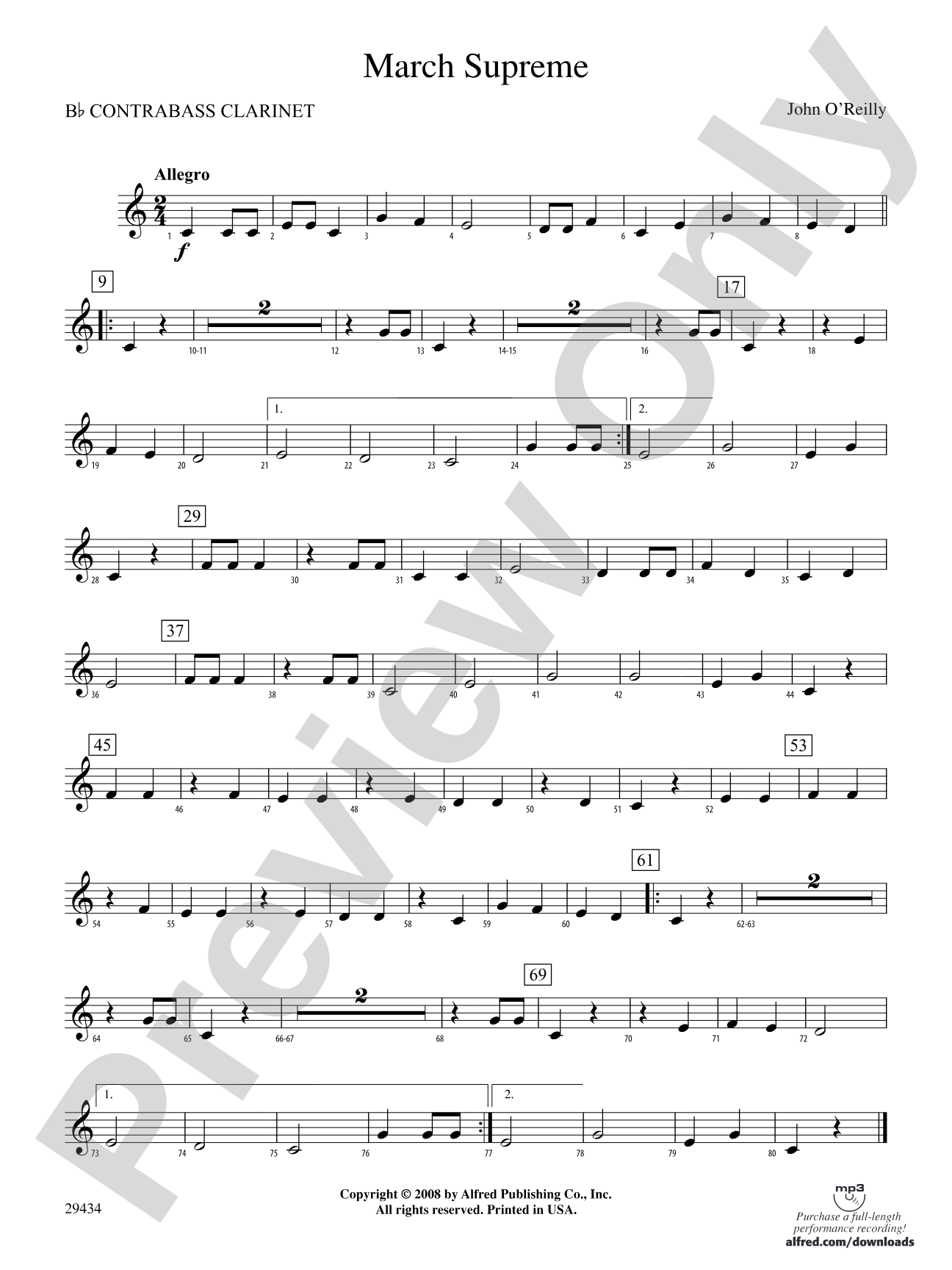 March Supreme: (wp) B-flat Contrabass Clarinet