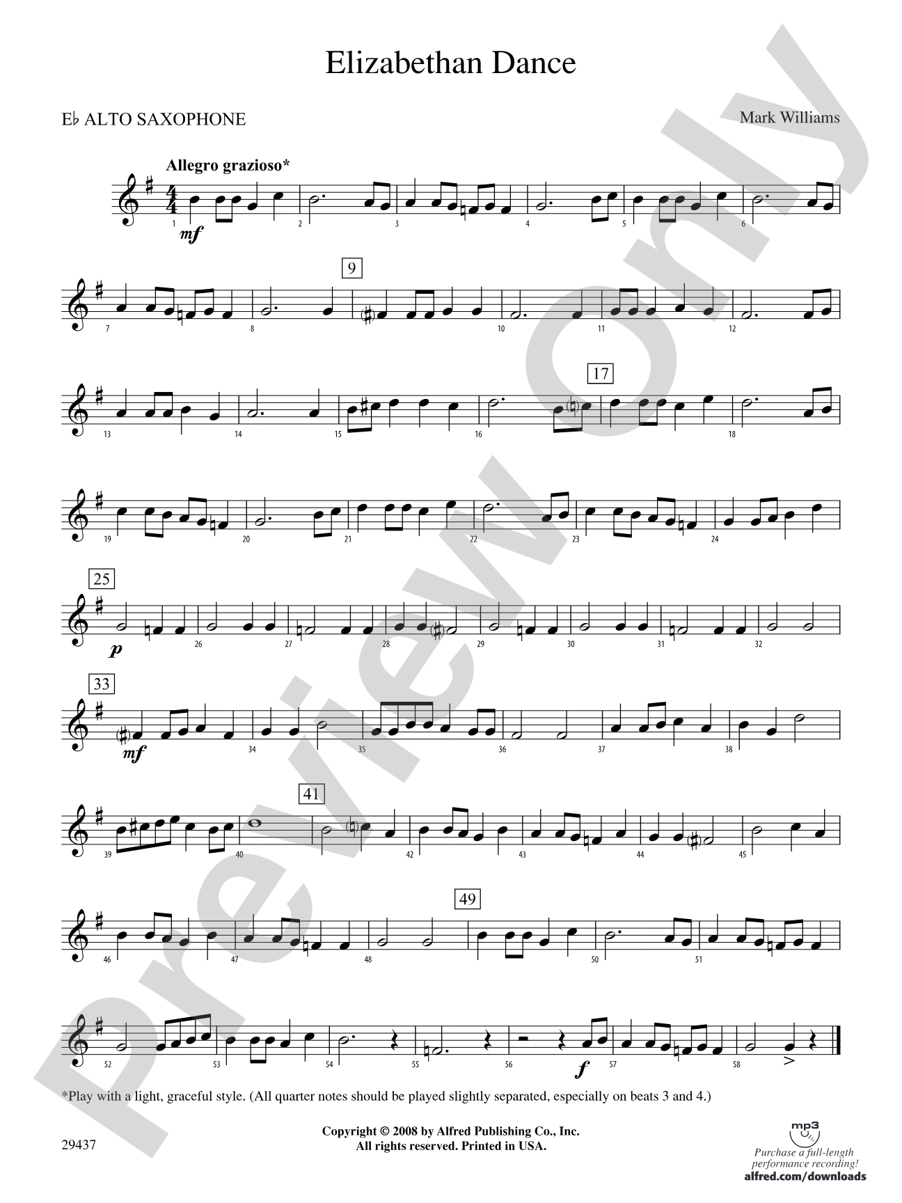 Elizabethan Dance: E-flat Alto Saxophone