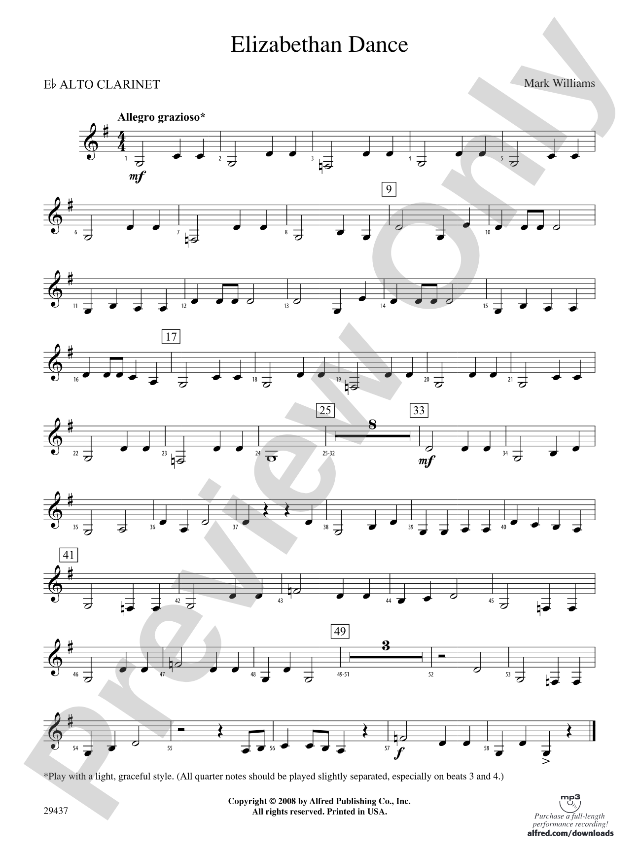 Elizabethan Dance: (wp) E-flat Alto Clarinet