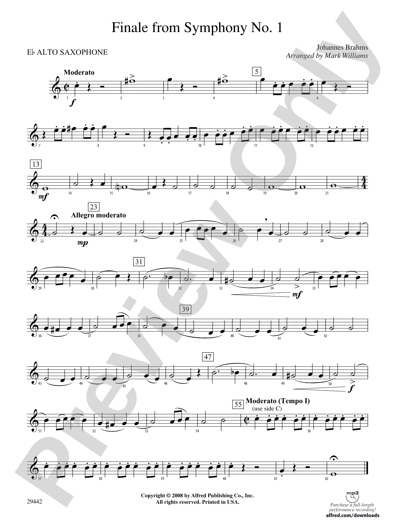 Finale from Brahms's Symphony No. 1: E-flat Alto Saxophone