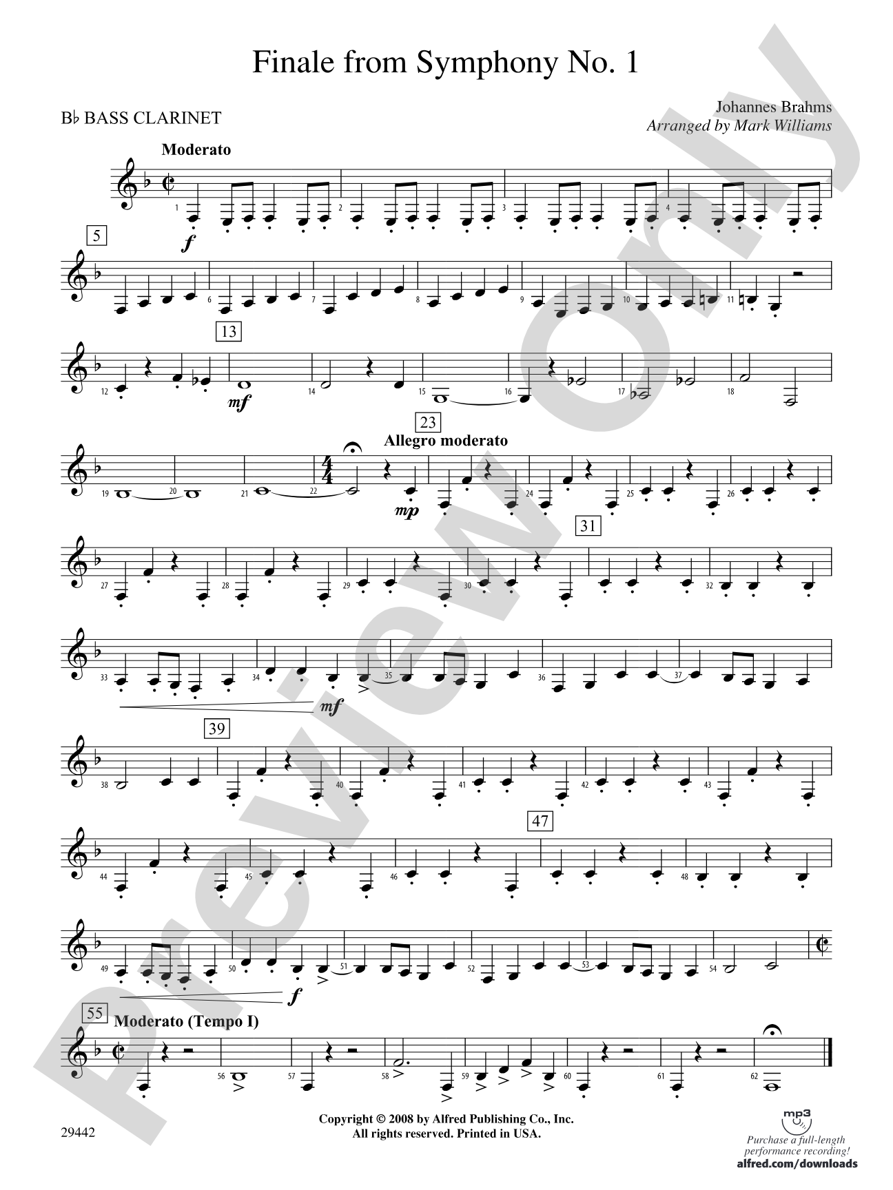 Finale from Brahms's Symphony No. 1: B-flat Bass Clarinet
