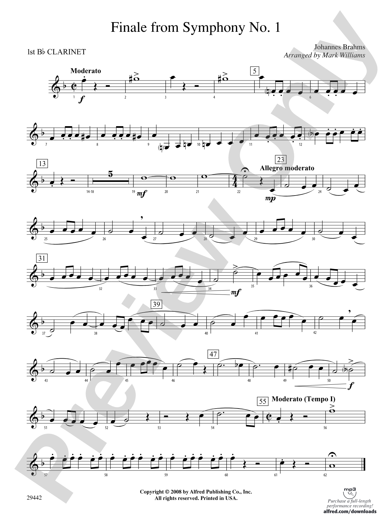 Finale from Brahms's Symphony No. 1: 1st B-flat Clarinet