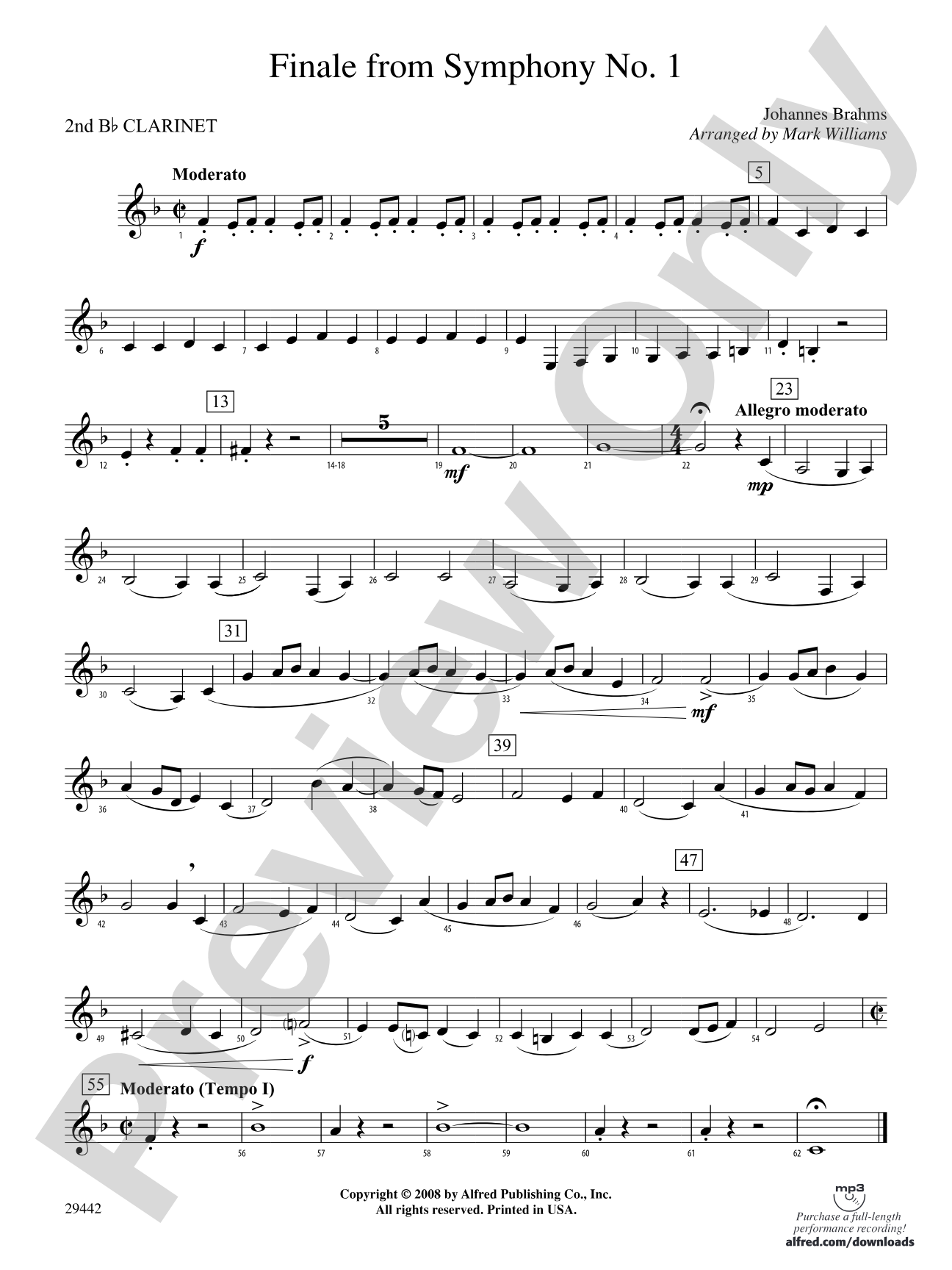 Finale from Brahms's Symphony No. 1: 2nd B-flat Clarinet