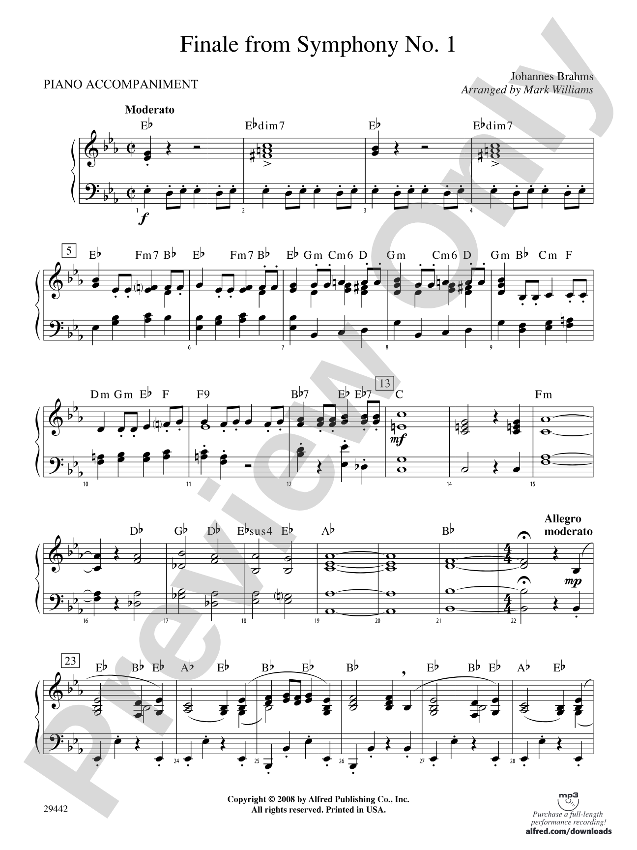 Finale from Brahms's Symphony No. 1: Piano Accompaniment