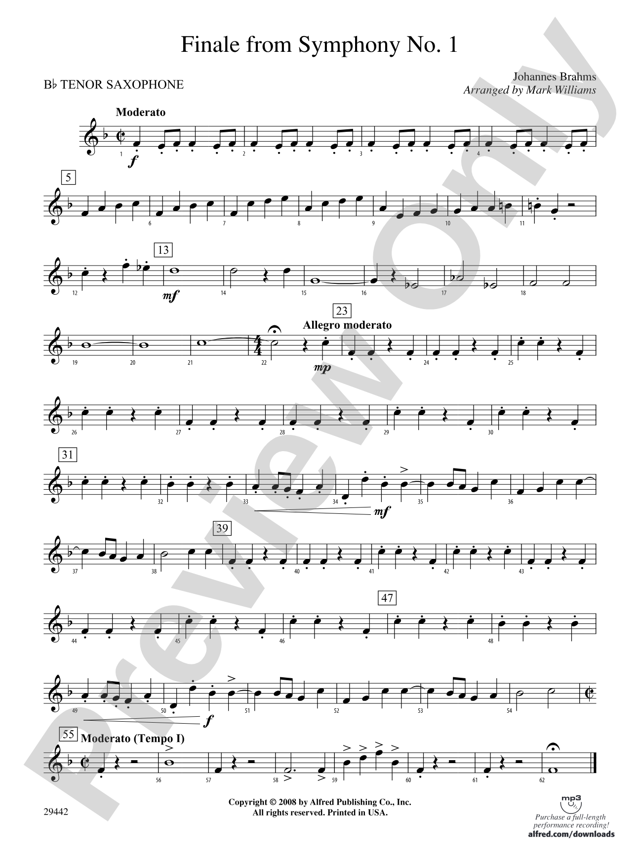 Finale from Brahms's Symphony No. 1: B-flat Tenor Saxophone