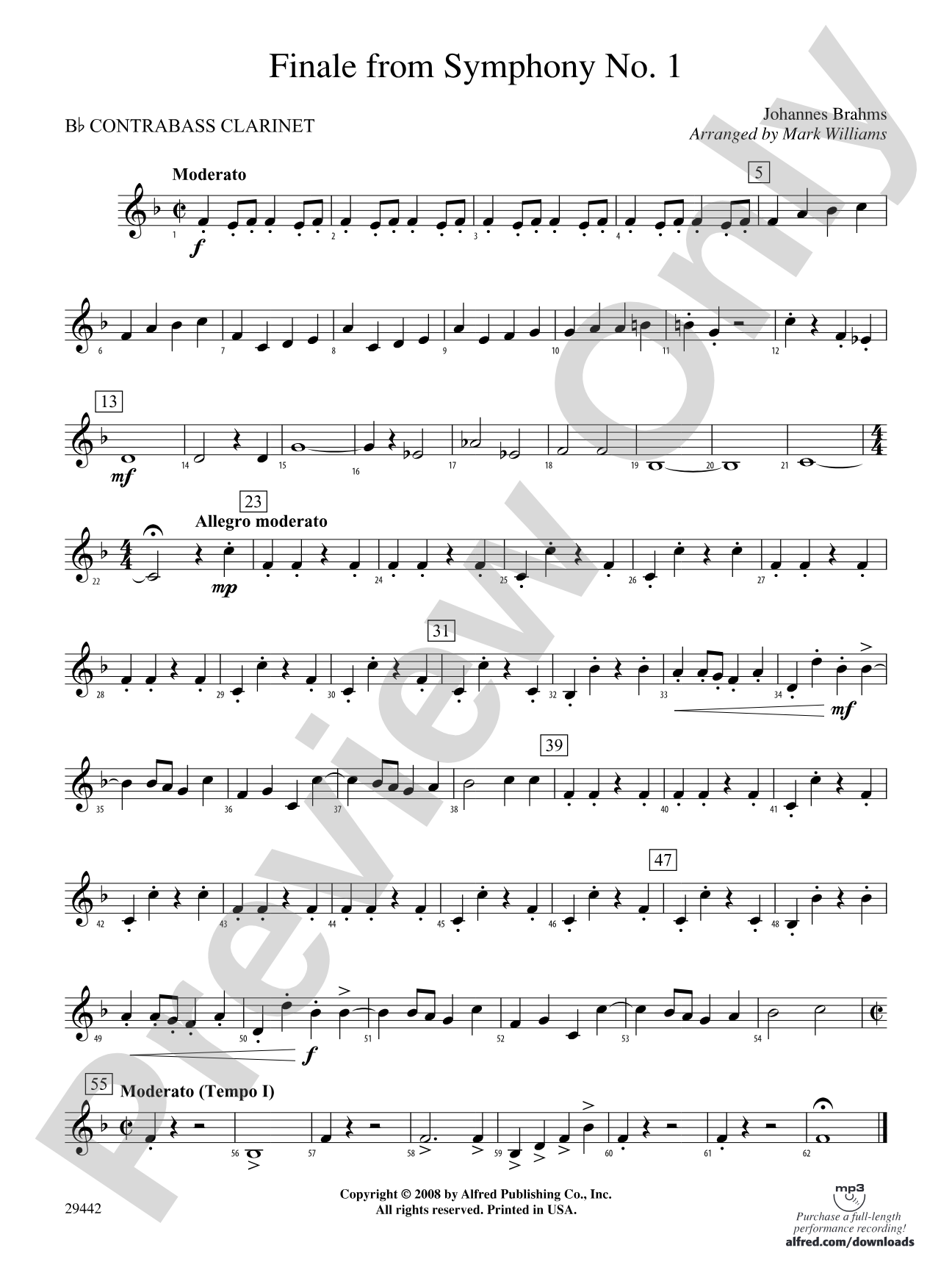 Finale from Brahms's Symphony No. 1: (wp) B-flat Contrabass Clarinet