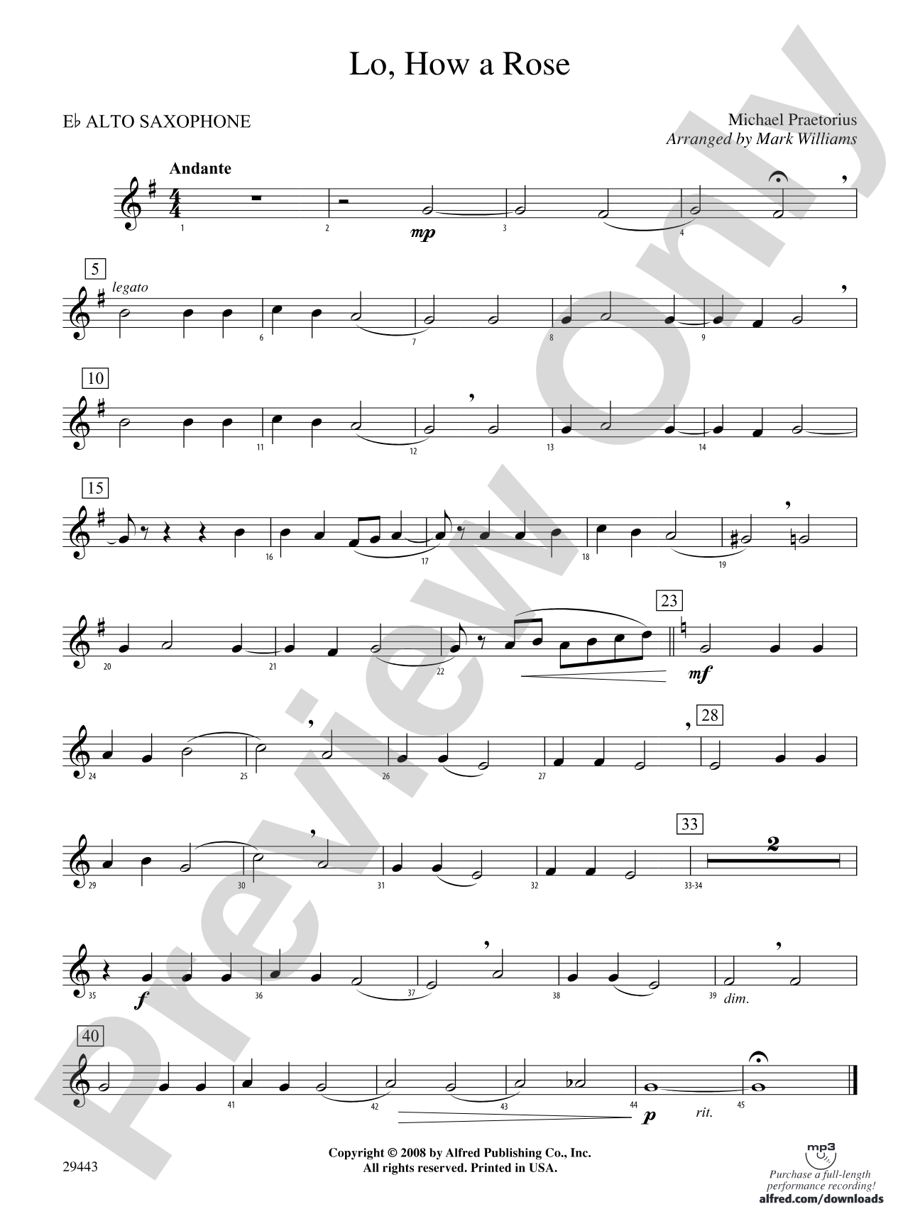 Lo, How a Rose: E-flat Alto Saxophone