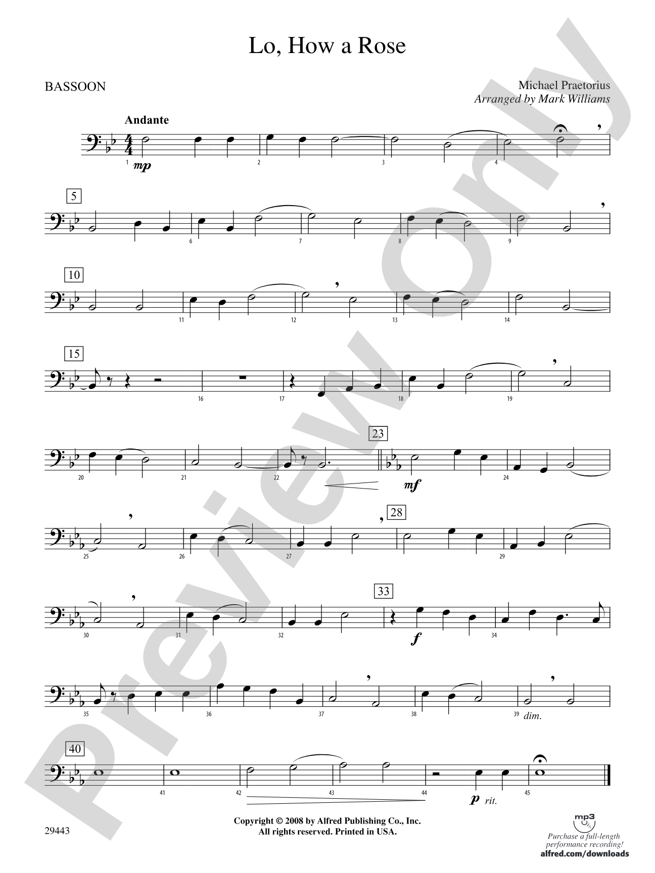 Lo, How a Rose: Bassoon