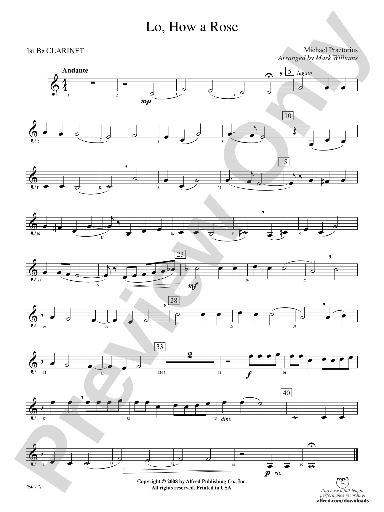 Lo, How a Rose: 1st B-flat Clarinet