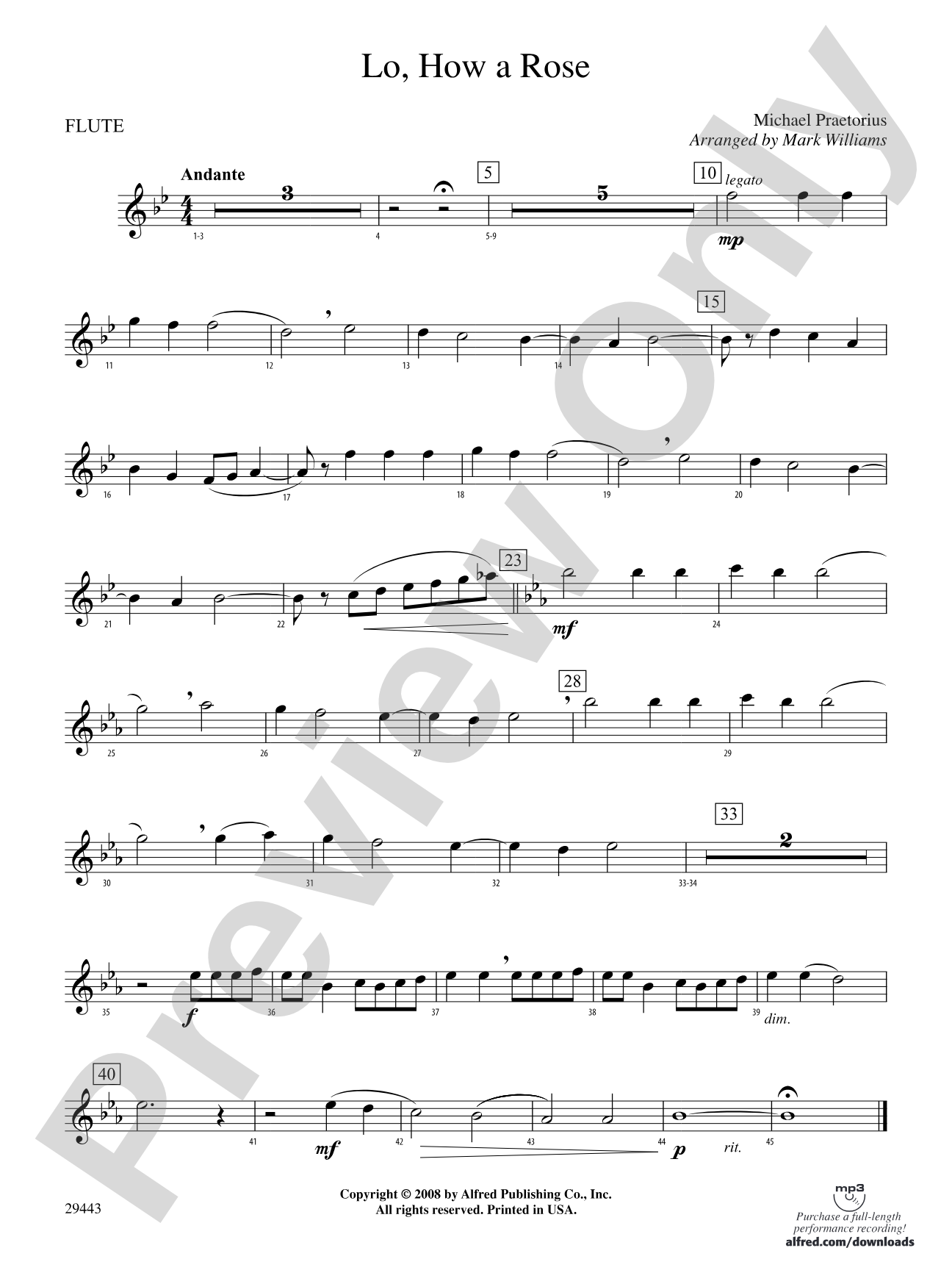 Lo, How a Rose: Flute