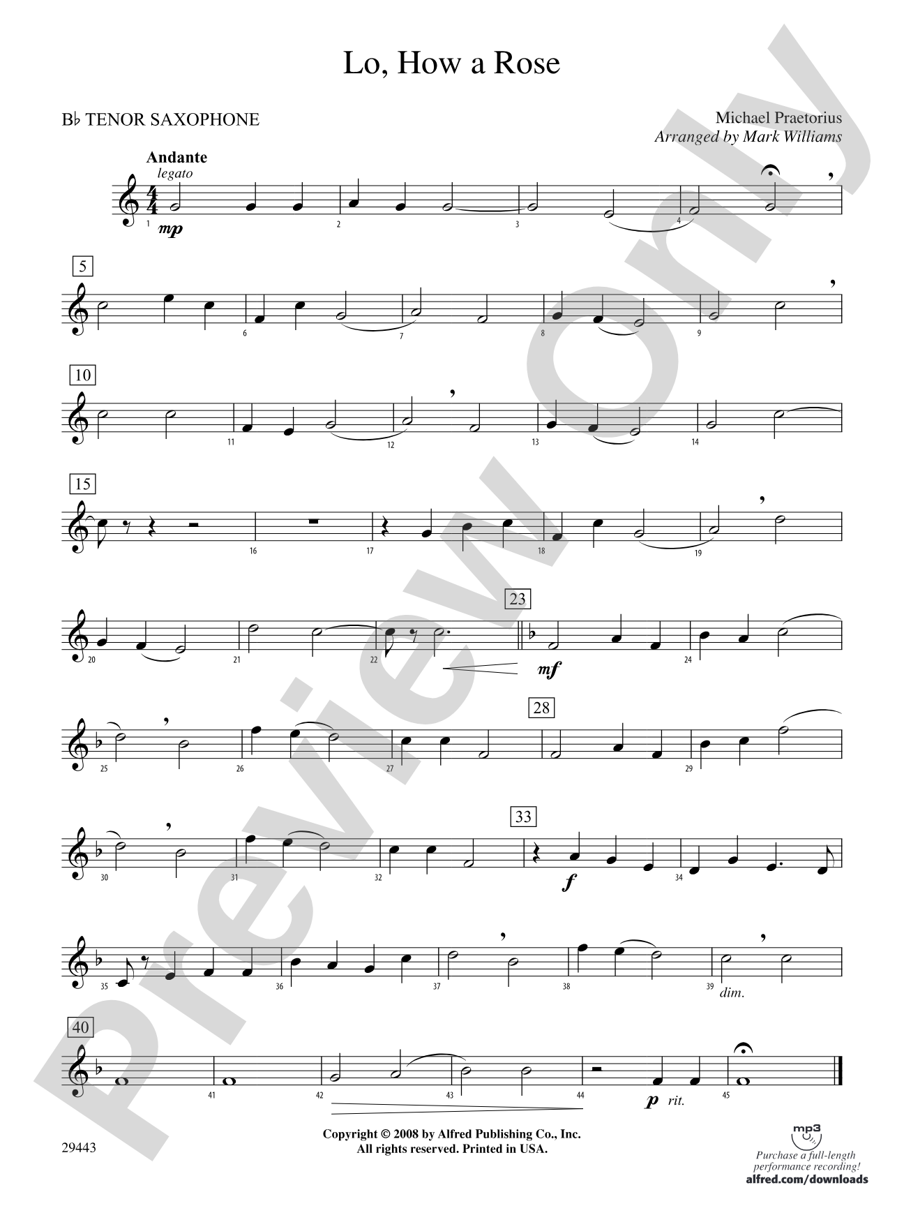 Lo, How a Rose: B-flat Tenor Saxophone