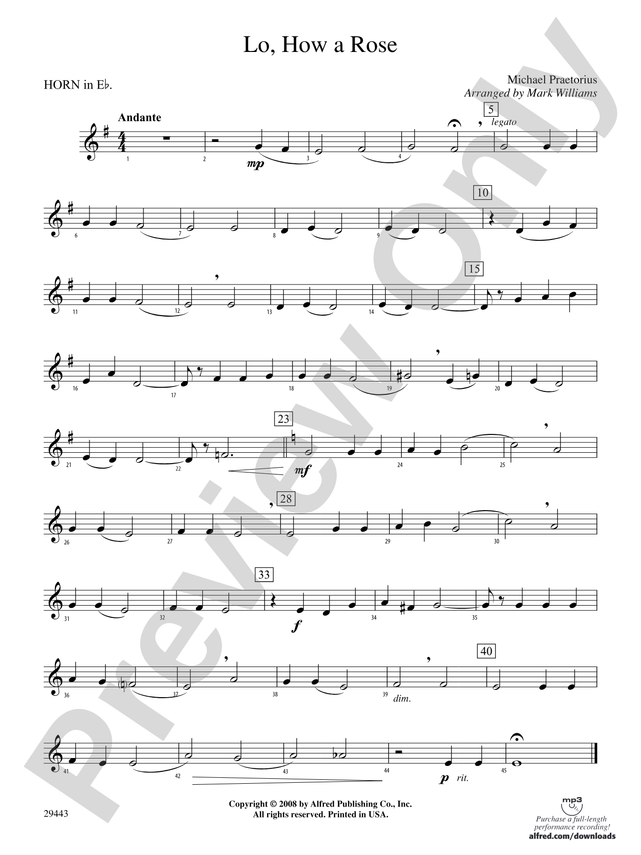 Lo, How a Rose: (wp) 1st Horn in E-flat