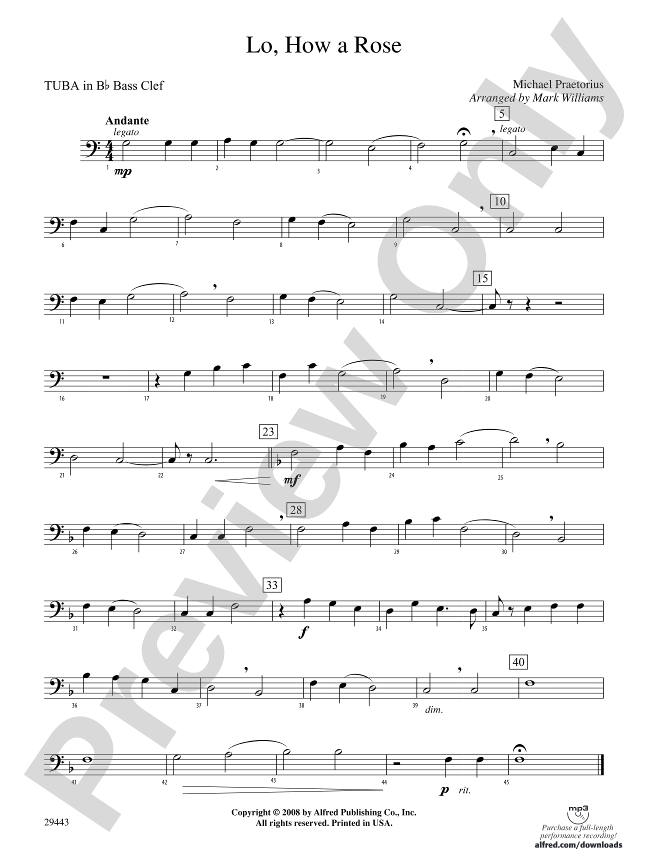 Lo, How a Rose: (wp) B-flat Tuba B.C.