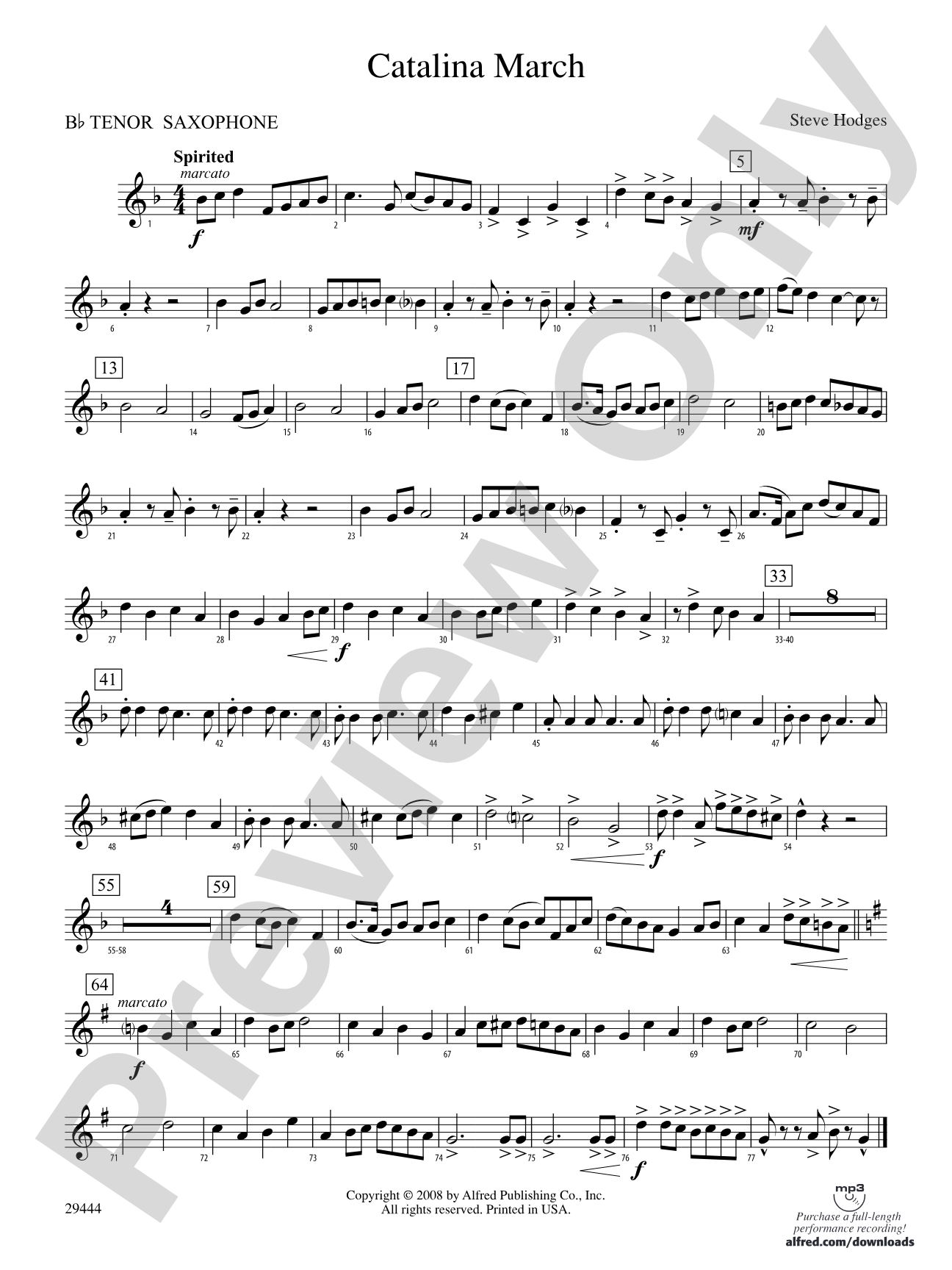 Catalina March: B-flat Tenor Saxophone