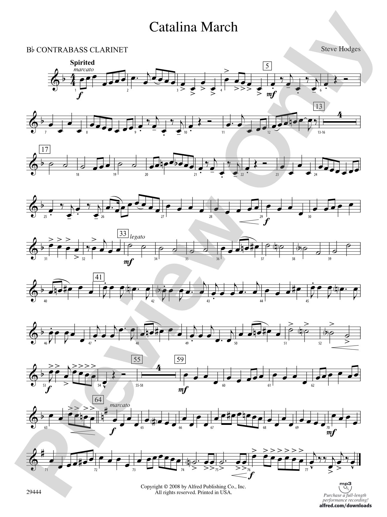 Catalina March: (wp) B-flat Contrabass Clarinet