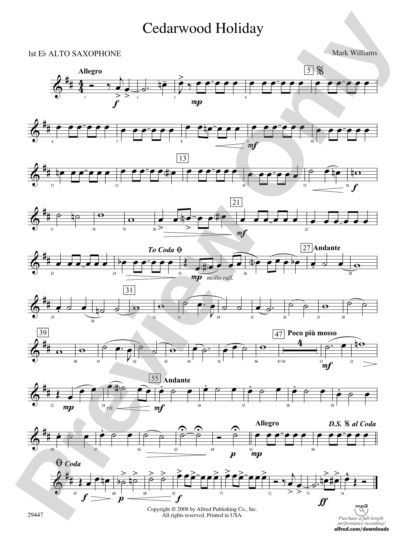 Cedarwood Holiday: E-flat Alto Saxophone