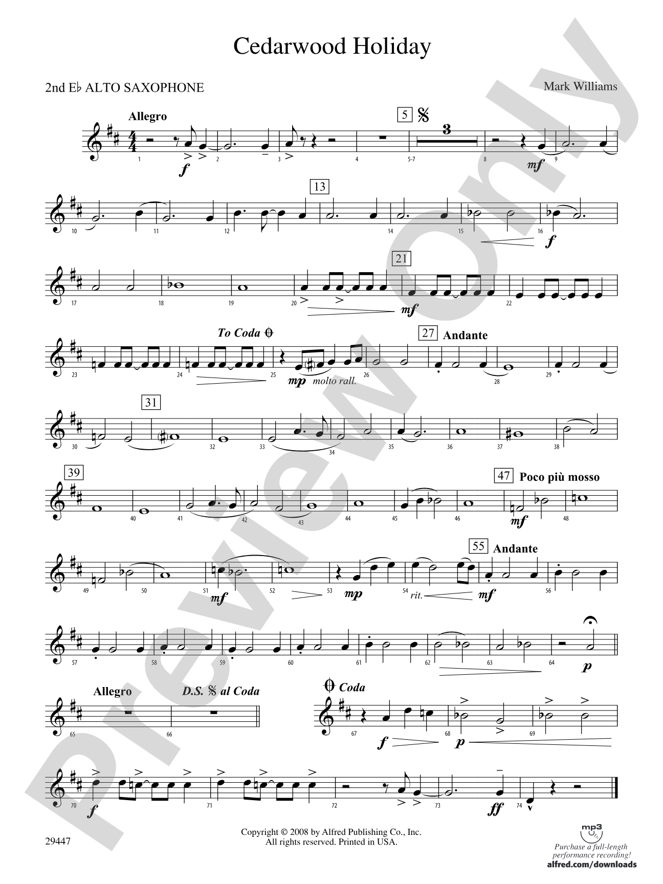 Cedarwood Holiday: 2nd E-flat Alto Saxophone