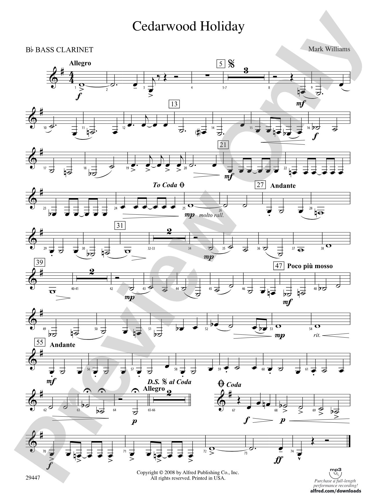 Cedarwood Holiday: B-flat Bass Clarinet