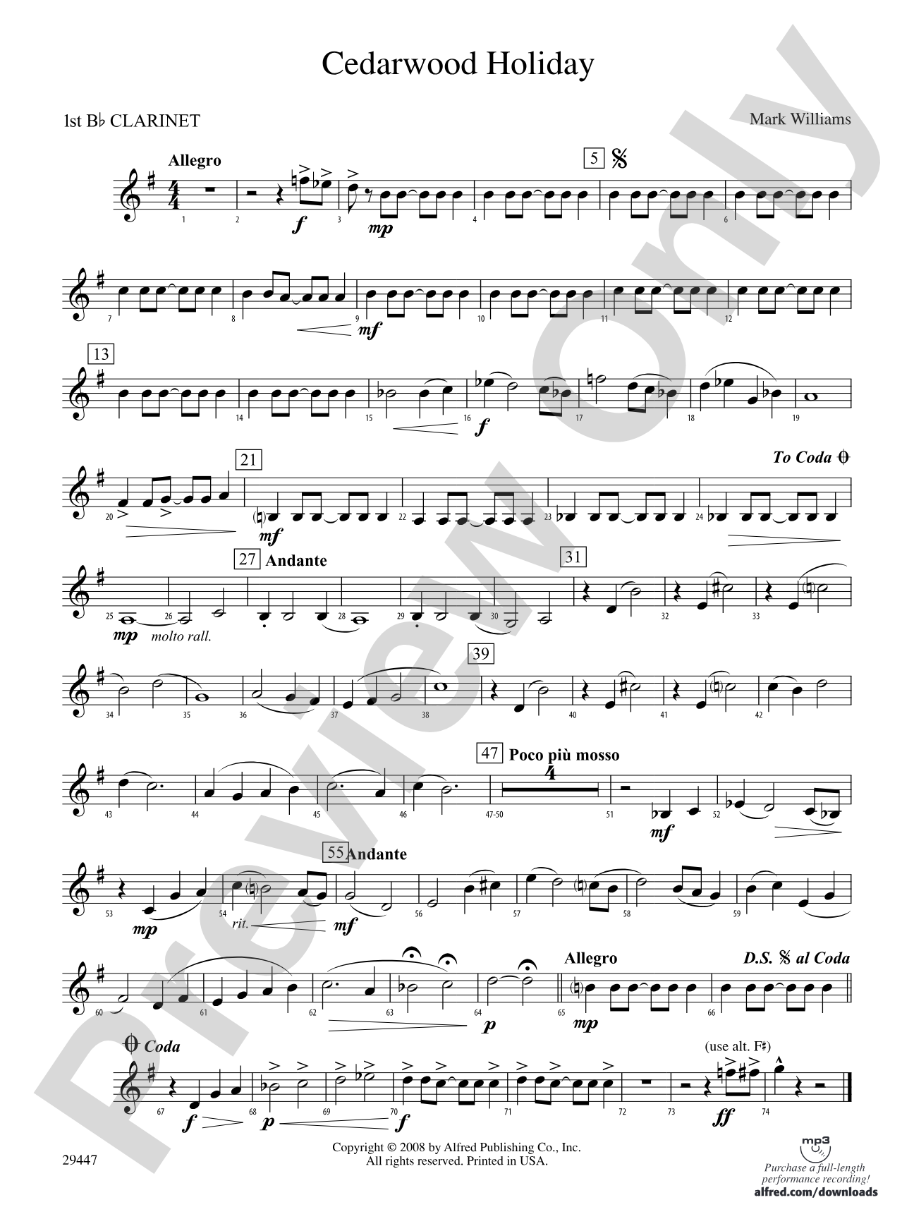 Cedarwood Holiday: 1st B-flat Clarinet