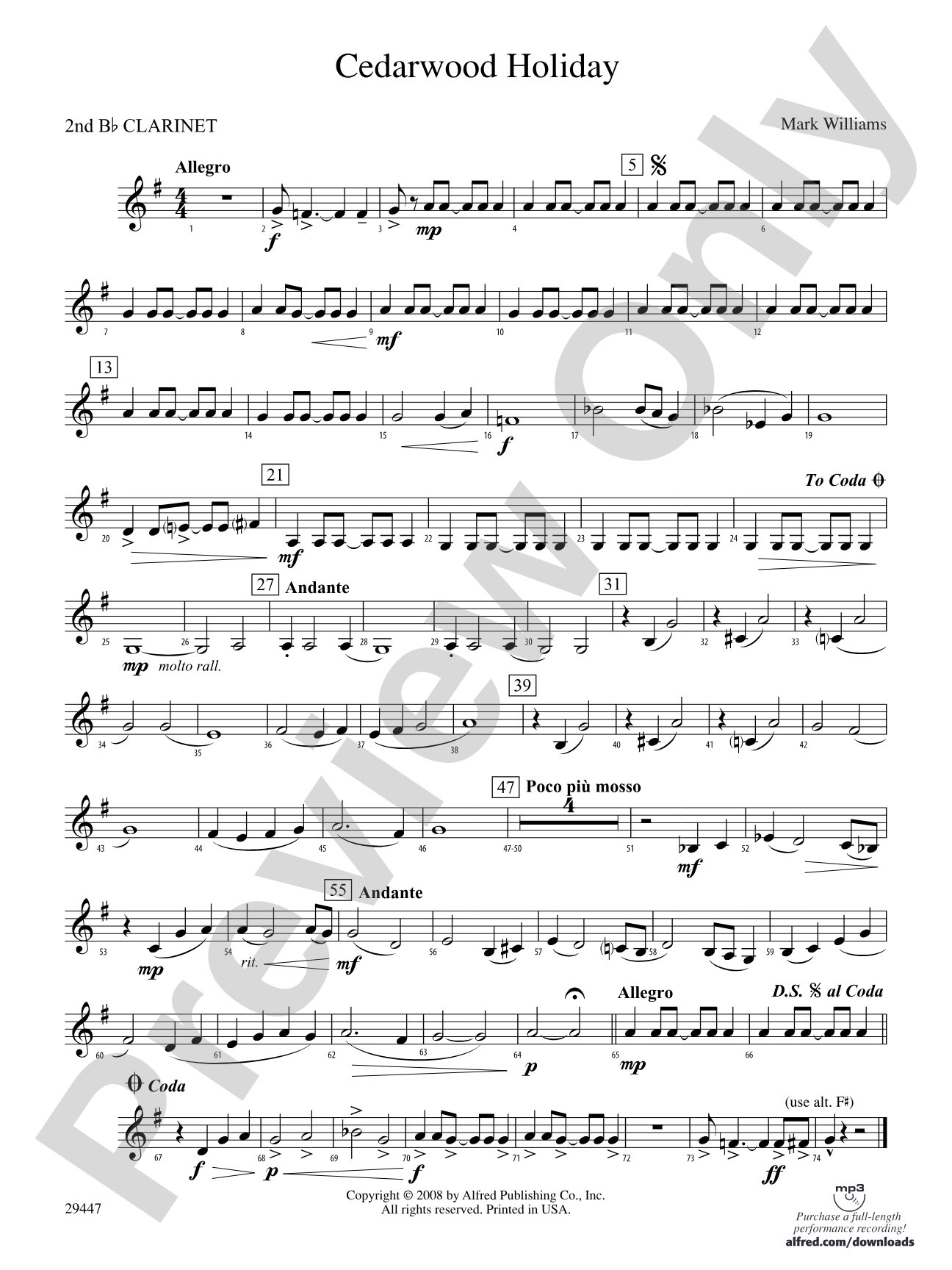 Cedarwood Holiday: 2nd B-flat Clarinet