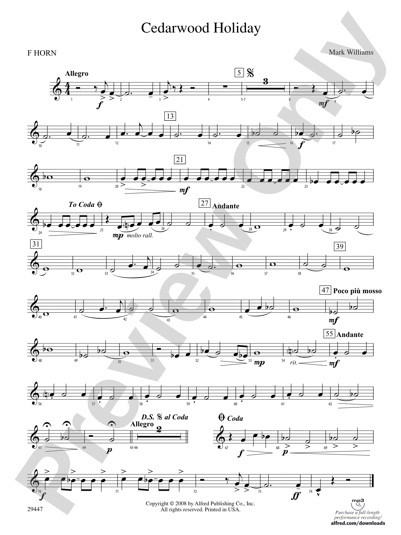 Cedarwood Holiday: 1st F Horn