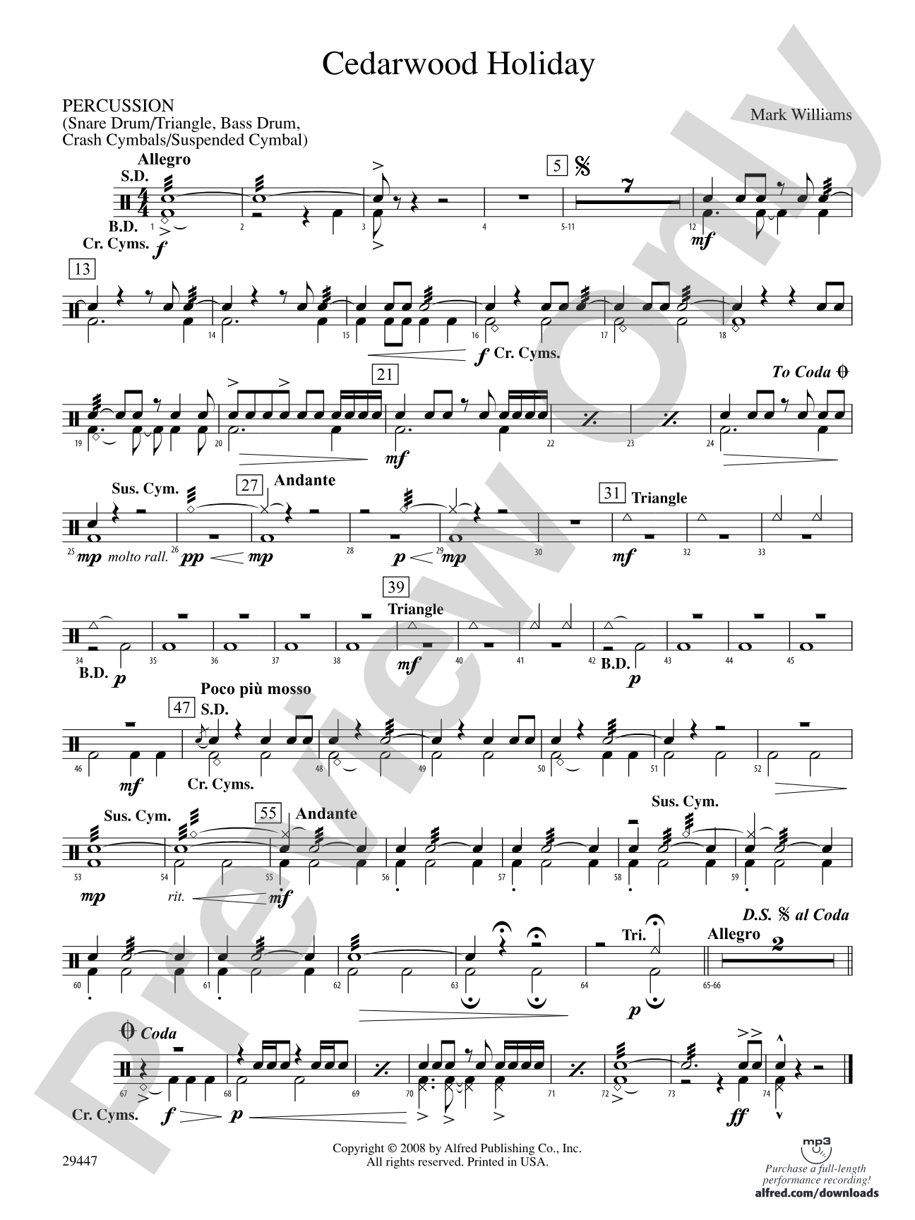 Cedarwood Holiday: 1st Percussion