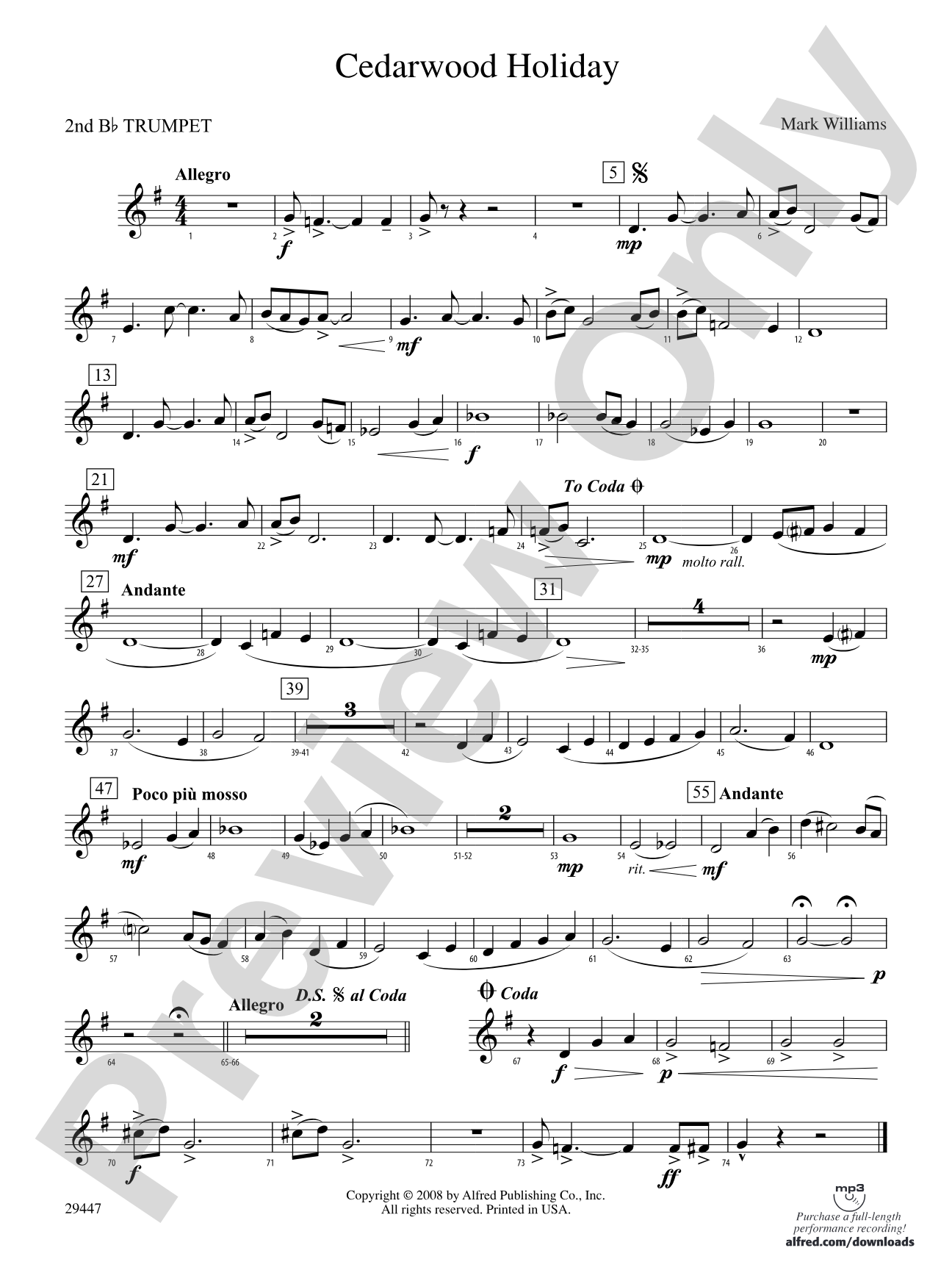 Cedarwood Holiday: 2nd B-flat Trumpet