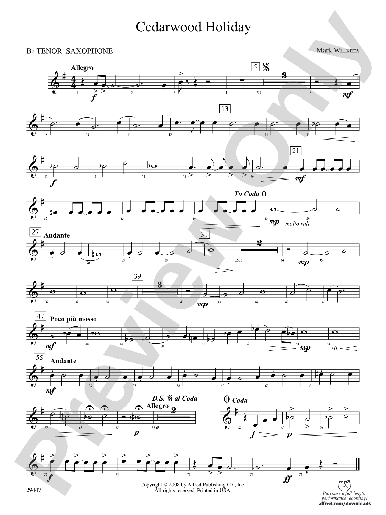 Cedarwood Holiday: B-flat Tenor Saxophone