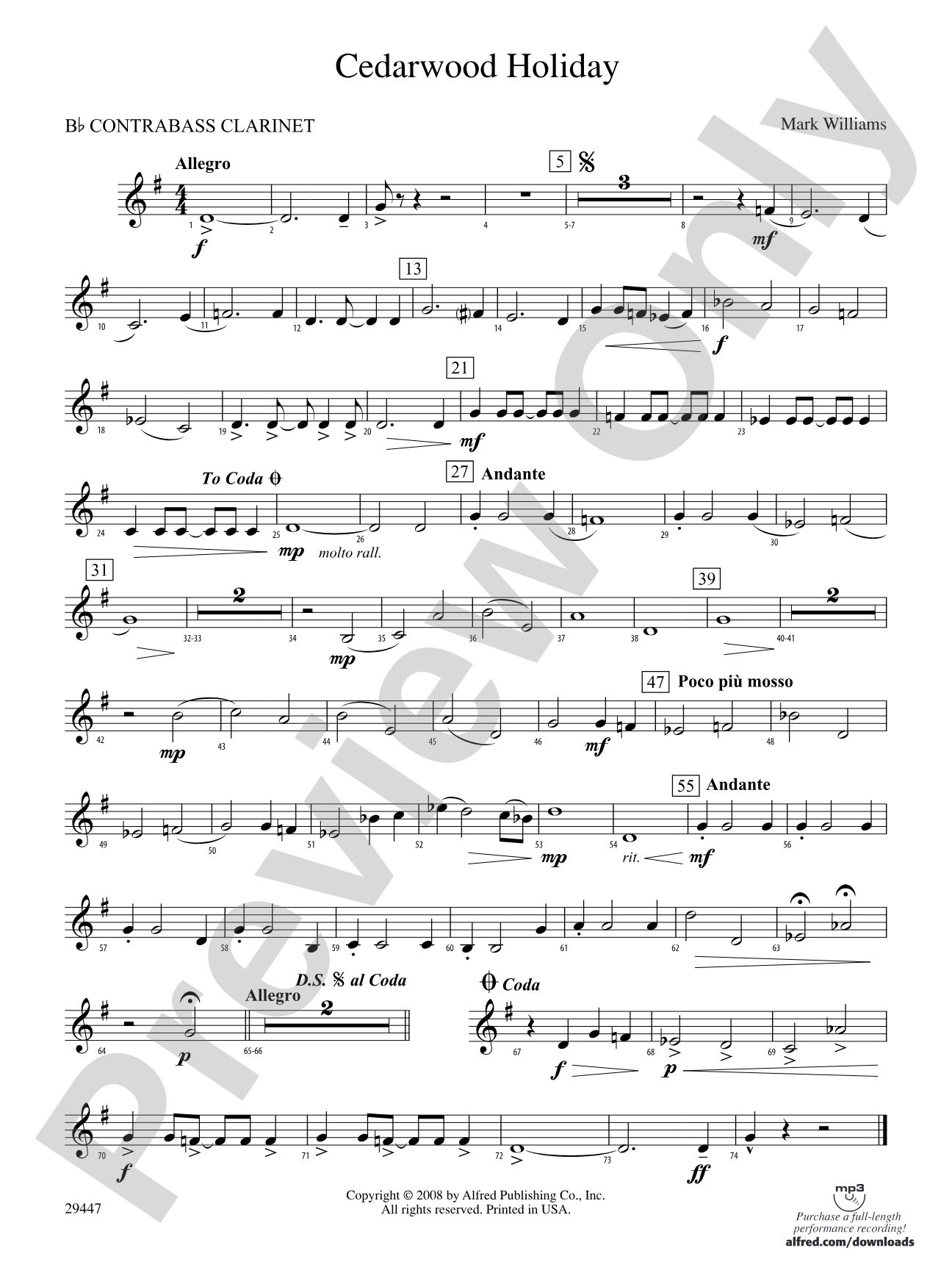 Cedarwood Holiday: (wp) B-flat Contrabass Clarinet