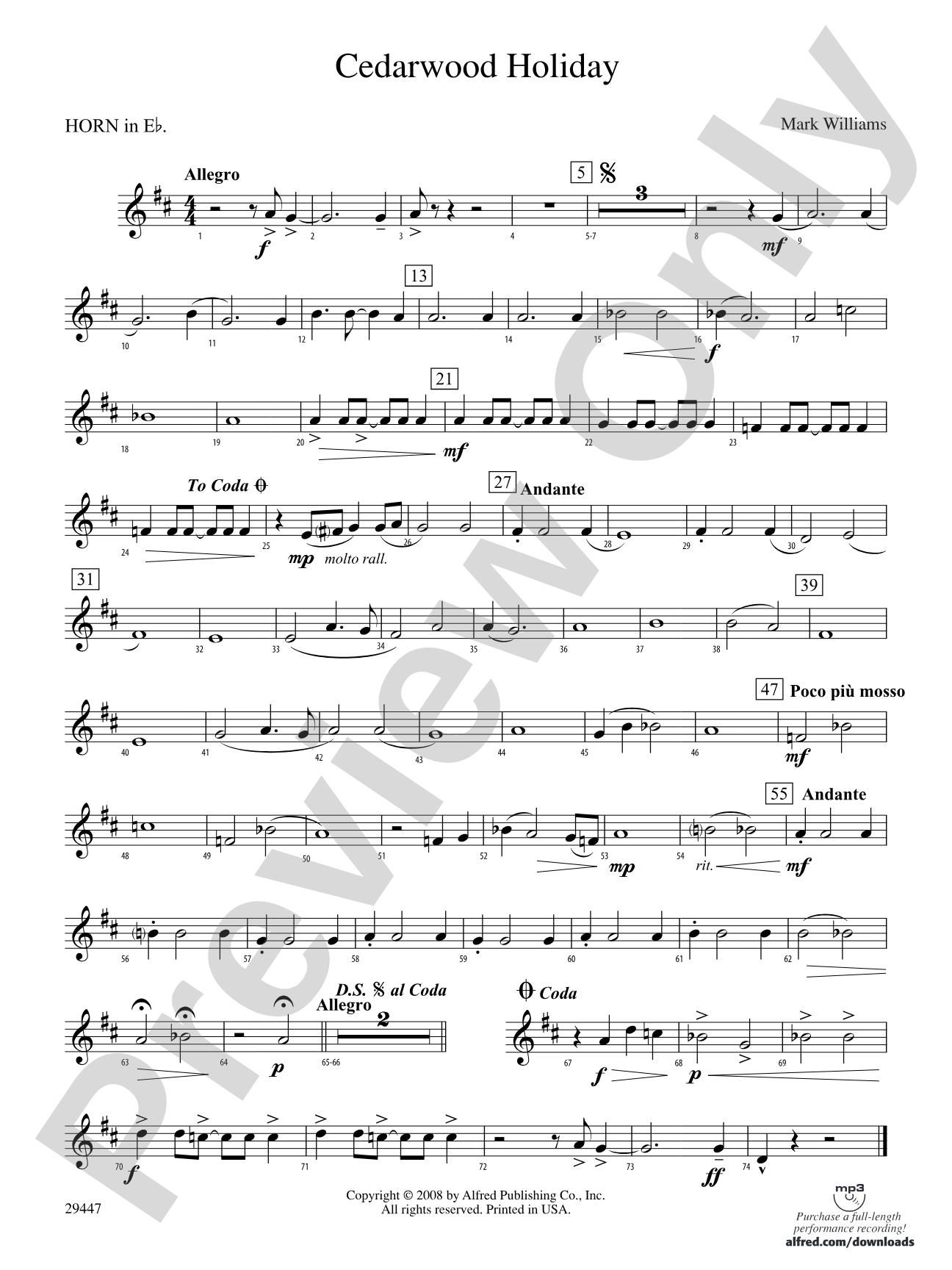 Cedarwood Holiday: (wp) 1st Horn in E-flat