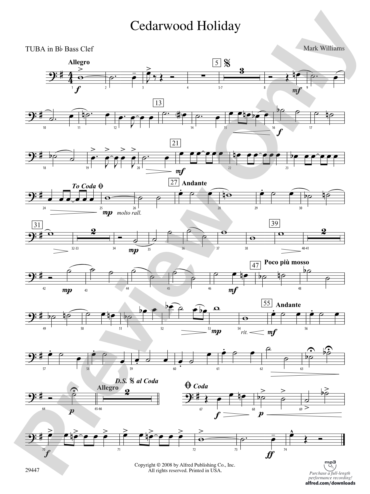 Cedarwood Holiday: (wp) B-flat Tuba B.C.