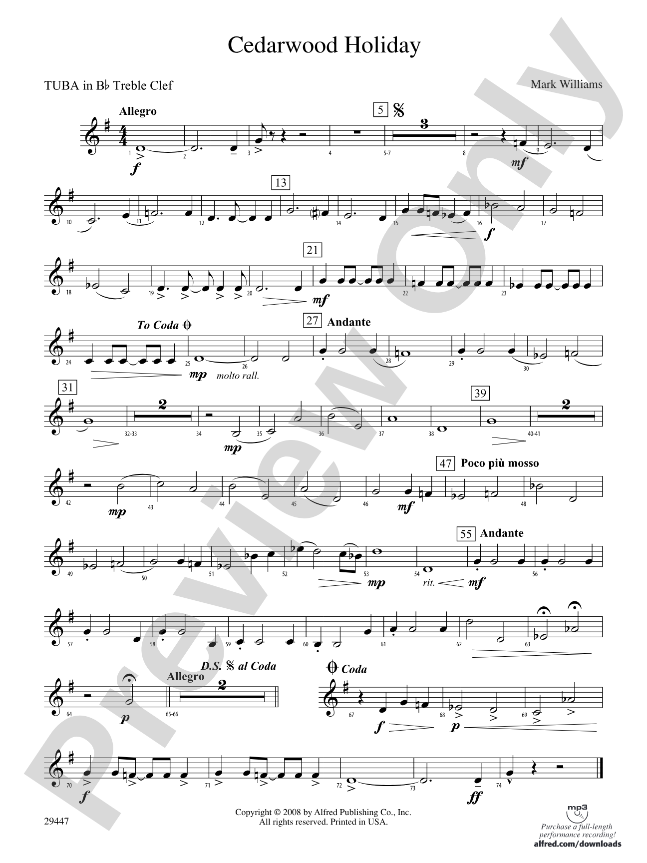 Cedarwood Holiday: (wp) B-flat Tuba T.C.
