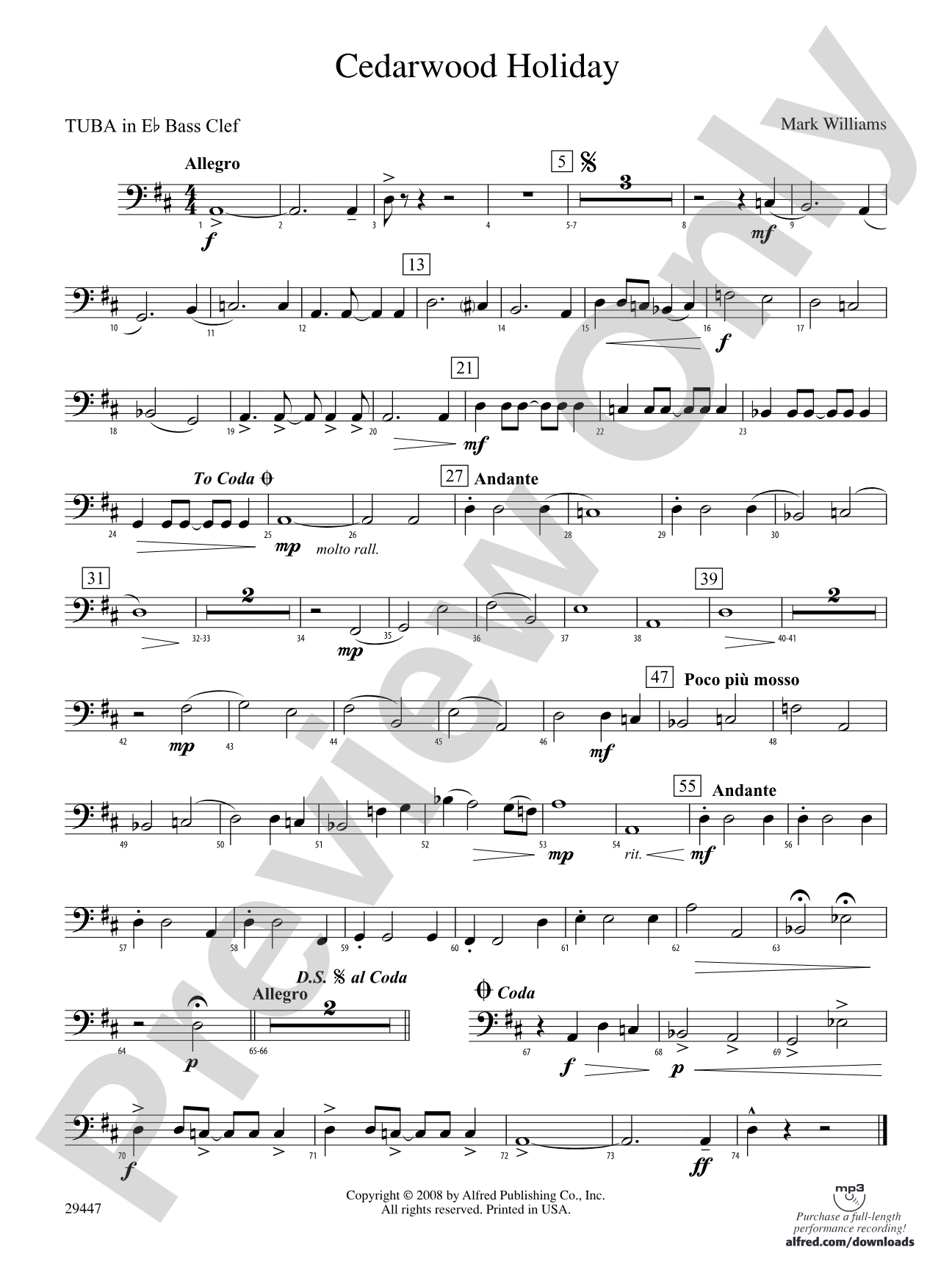 Cedarwood Holiday: (wp) E-flat Tuba B.C.