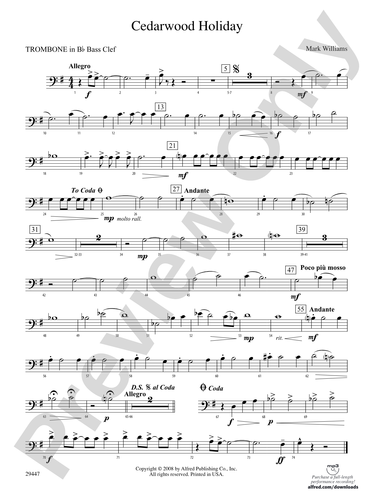 Cedarwood Holiday: (wp) 1st B-flat Trombone B.C.