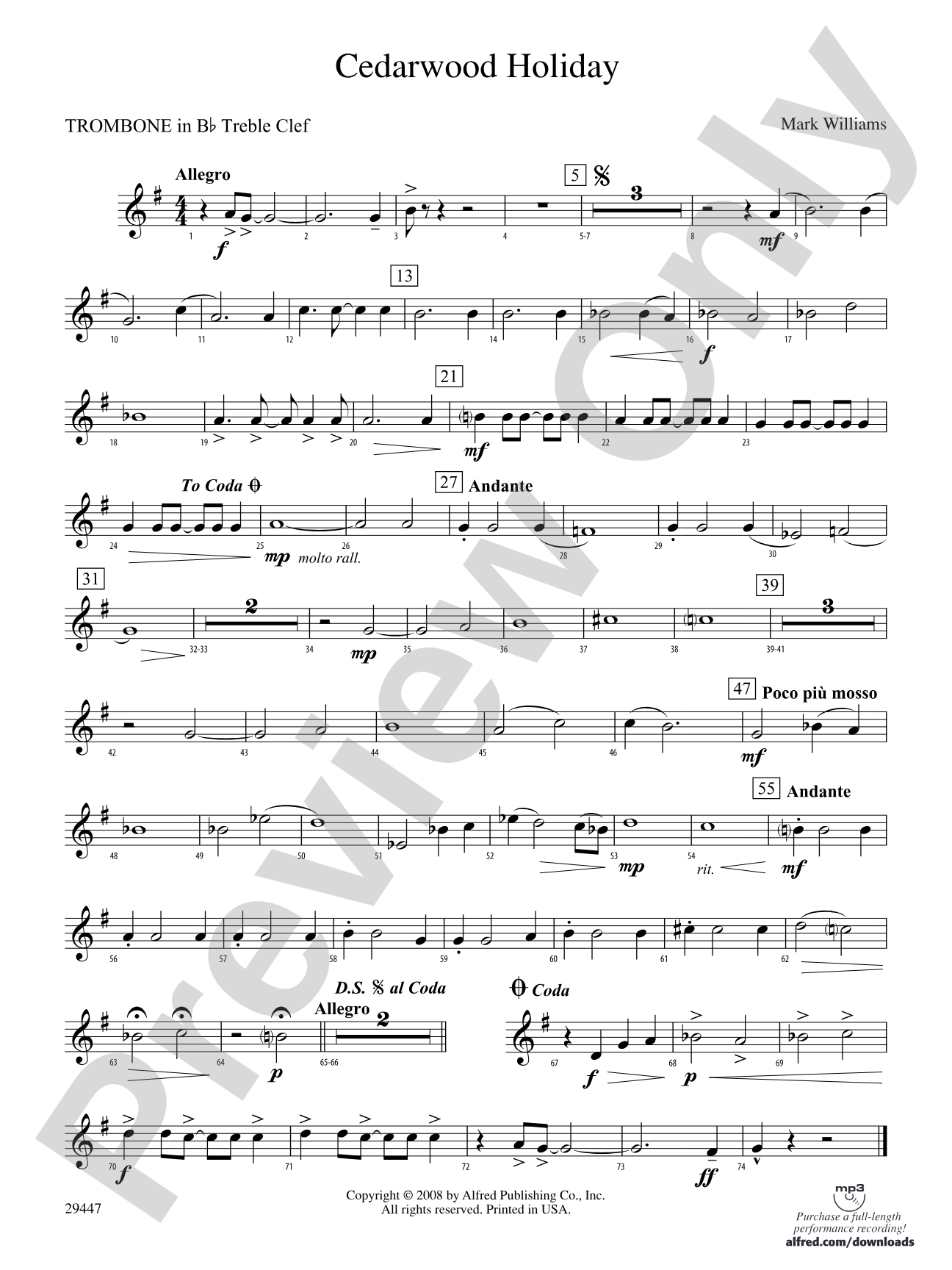Cedarwood Holiday: (wp) 1st B-flat Trombone T.C.
