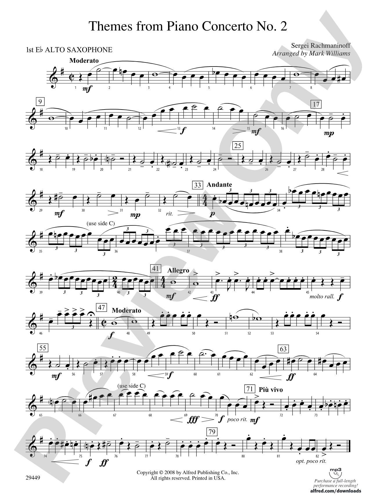 Themes from Piano Concerto No. 2: E-flat Alto Saxophone