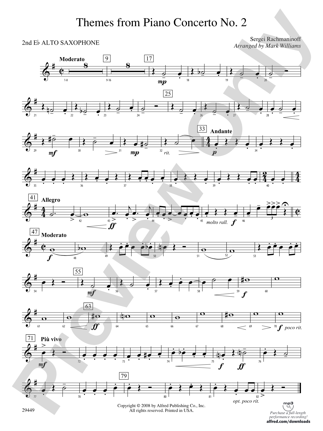 Themes from Piano Concerto No. 2: 2nd E-flat Alto Saxophone