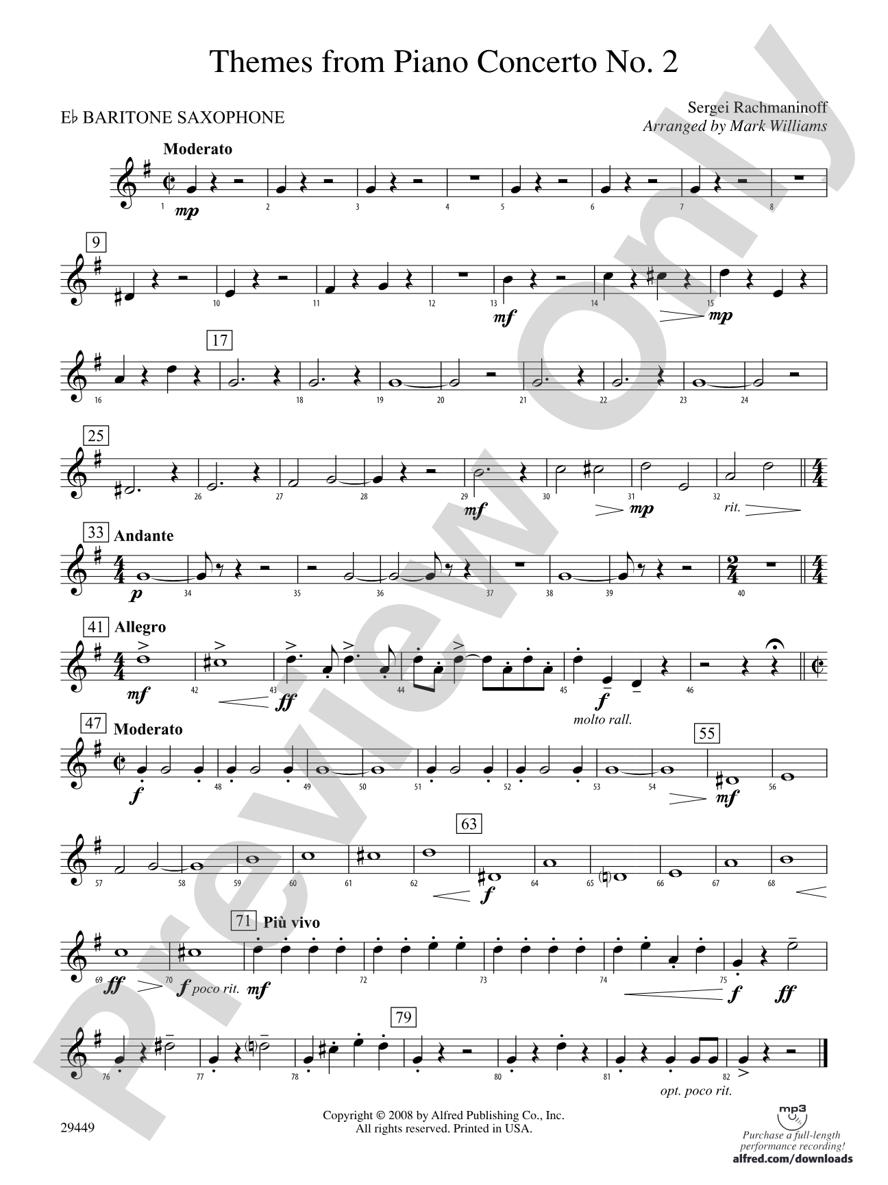 Themes from Piano Concerto No. 2: E-flat Baritone Saxophone
