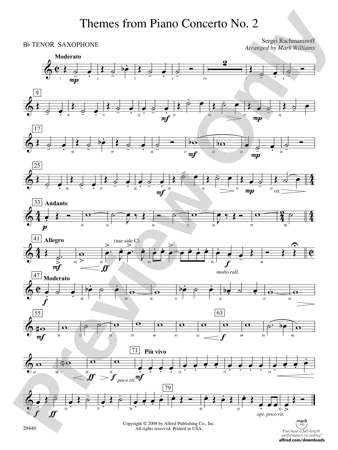 Themes from Piano Concerto No. 2: B-flat Tenor Saxophone