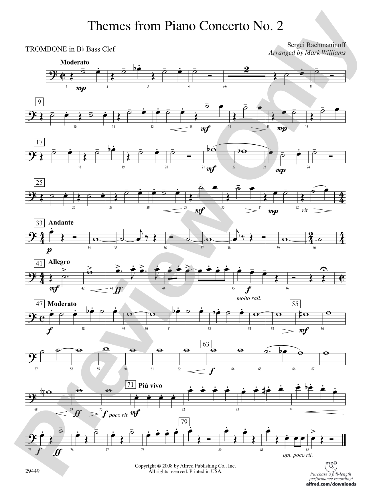 Themes from Piano Concerto No. 2: (wp) 1st B-flat Trombone B.C.