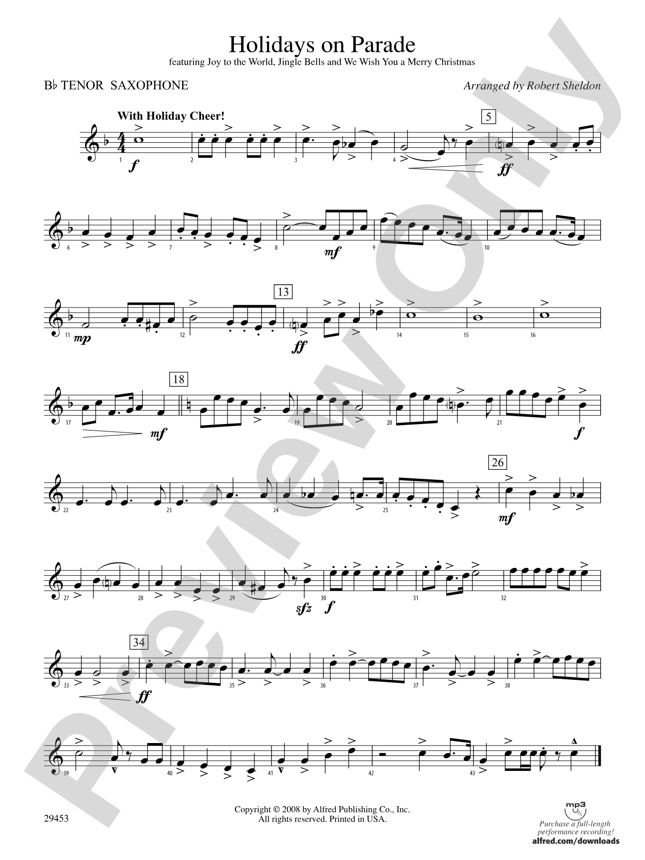 Holidays on Parade: B-flat Tenor Saxophone